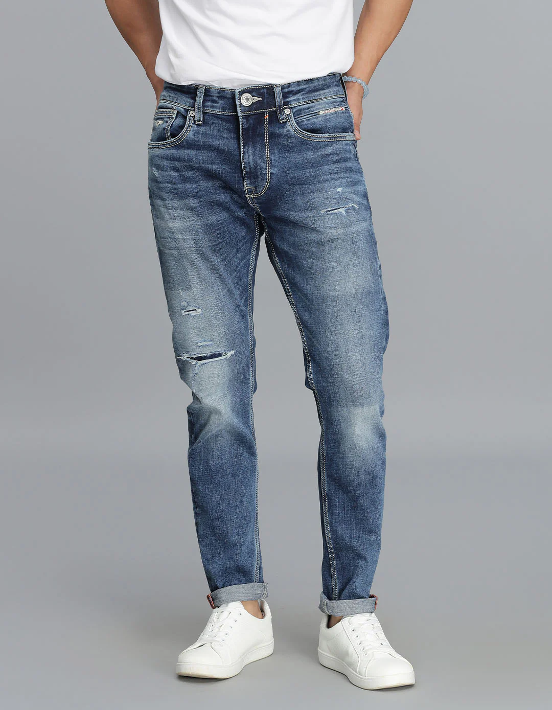 Med Blue Low-Rise Ankle Length jeans