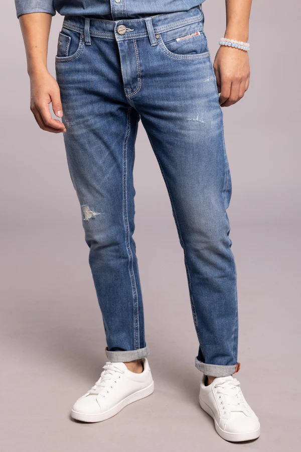 Med Blue Low-Rise Ankle Length Jeans