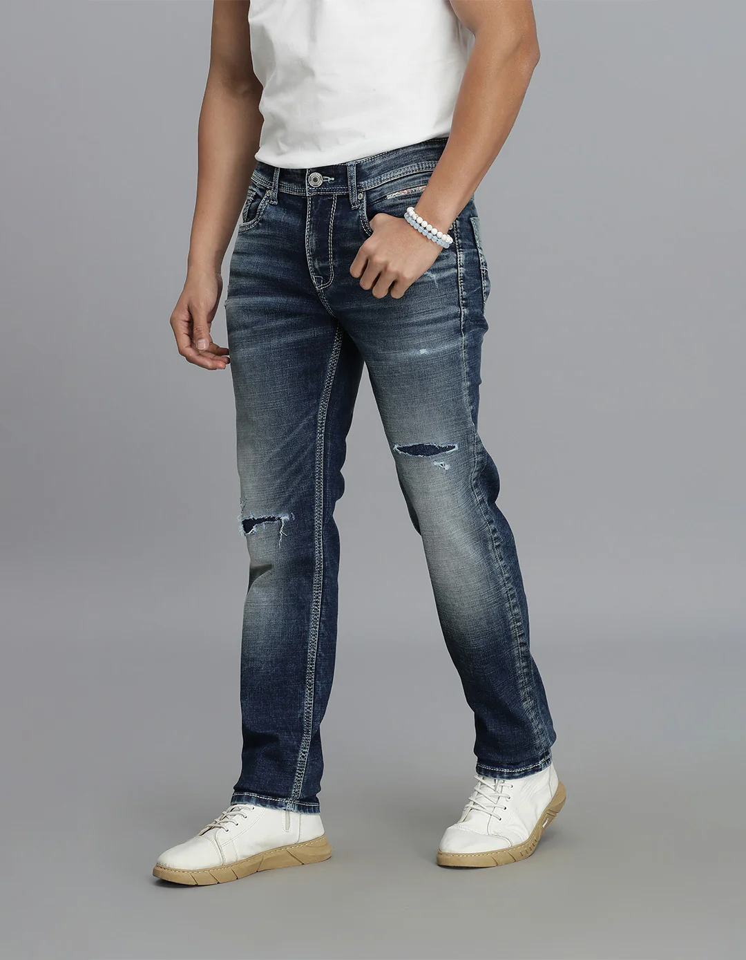 Med Blue Mid-Rise Slim Straight Fit Jeans - Image 3