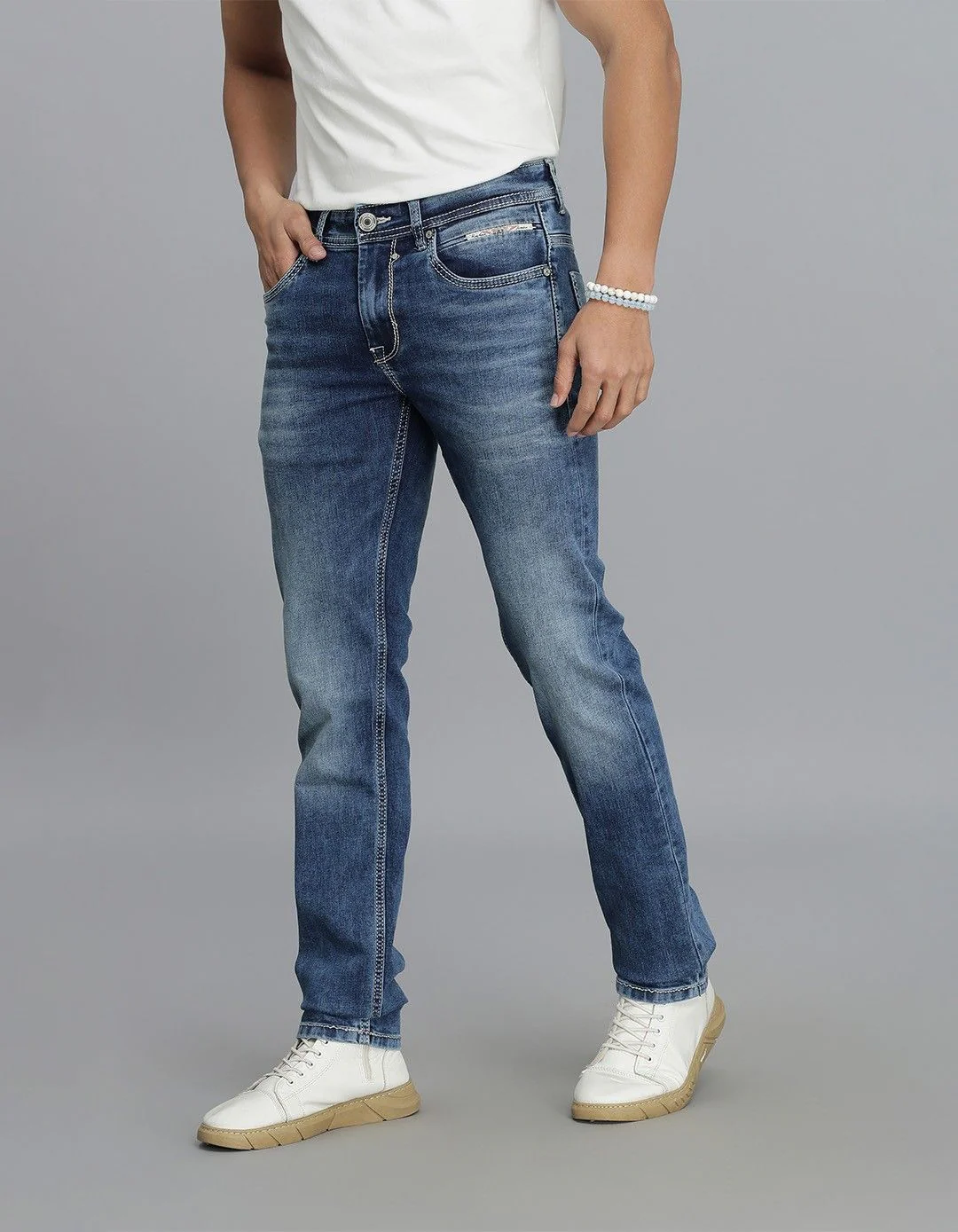Med Blue Mid-Rise Slim Straight Fit jeans - Image 4