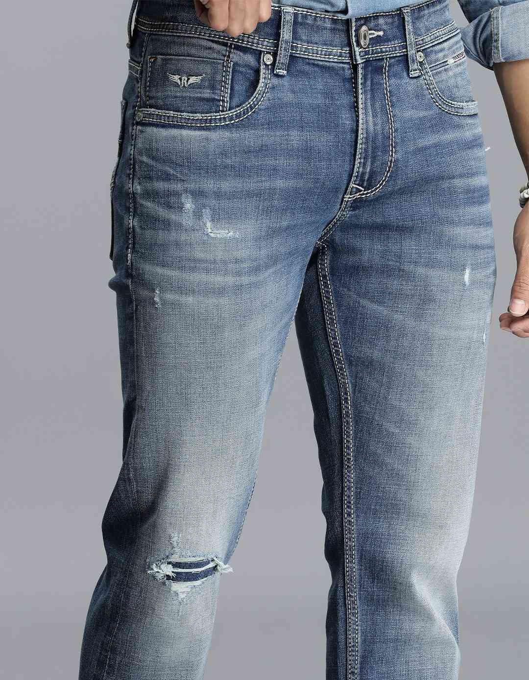 Med Blue Mid-Rise Slim Straight Fit jeans - Image 7