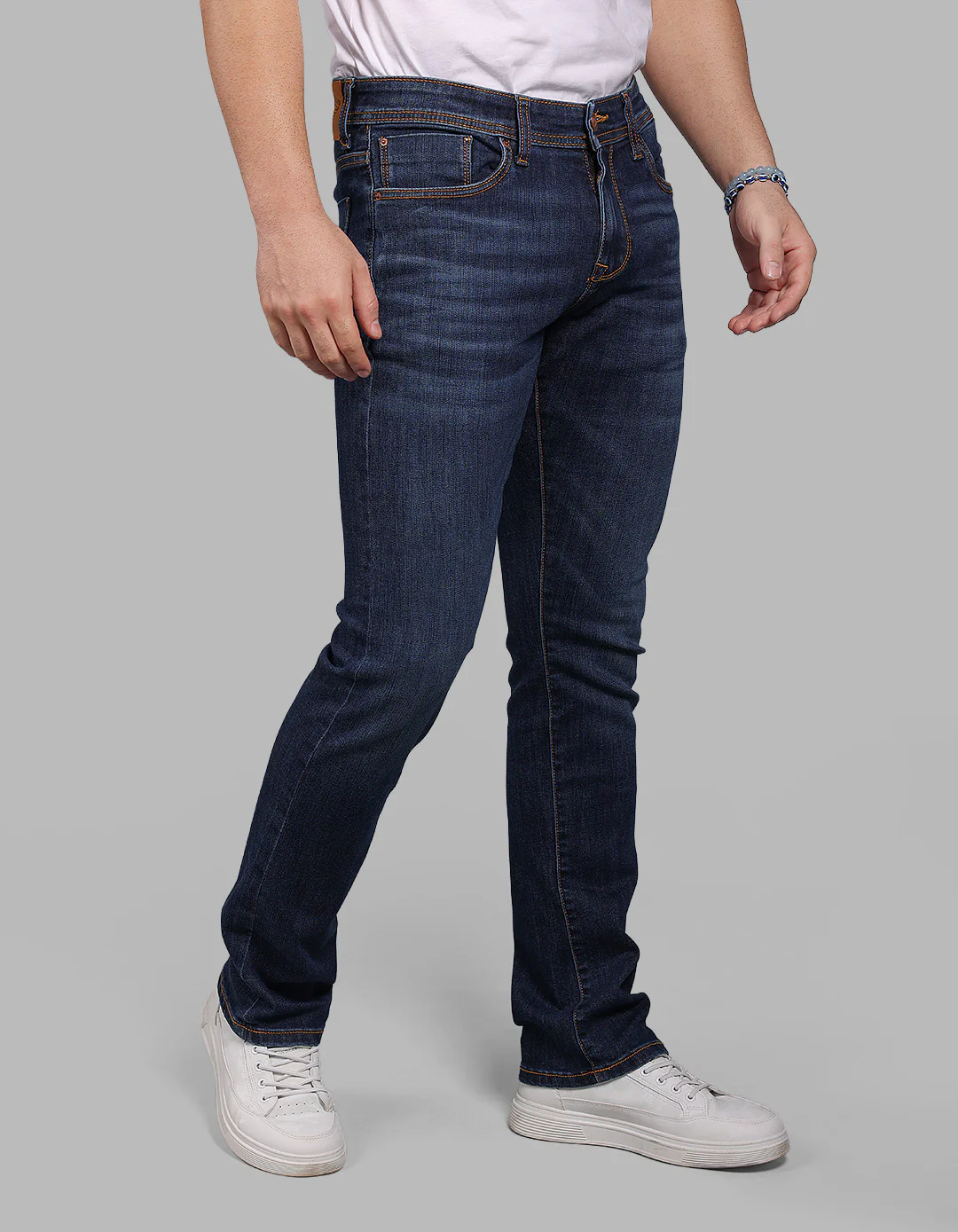 Med Blue Mid-Rise Slim Straight Fit Stretch Jeans - Image 3