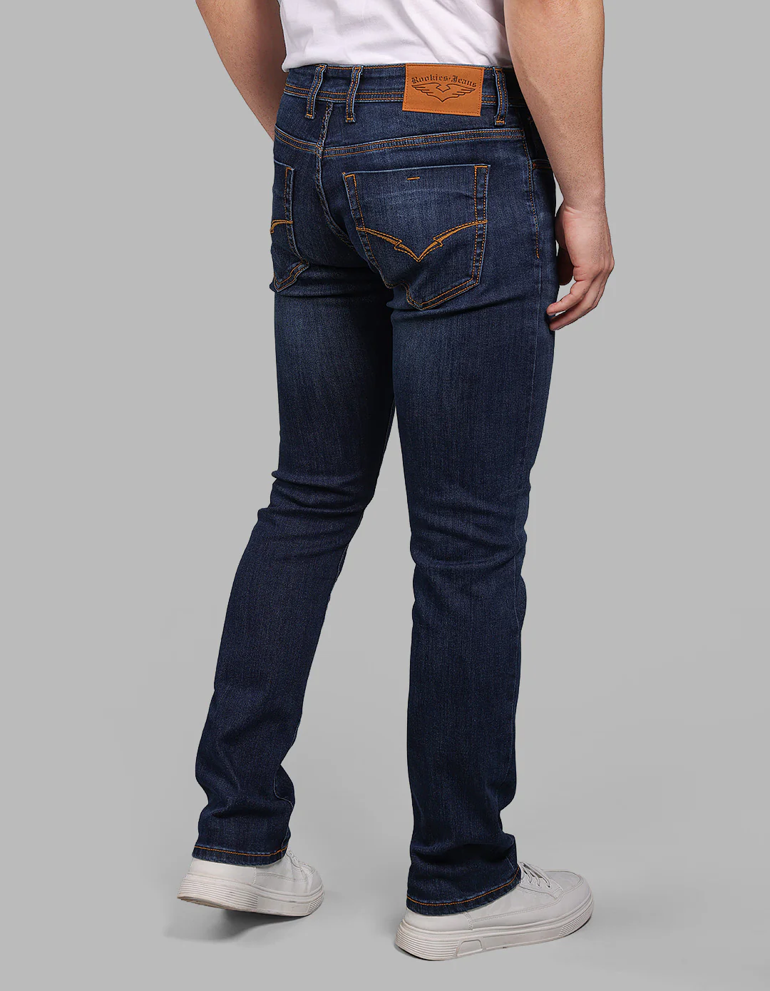 Med Blue Mid-Rise Slim Straight Fit Stretch Jeans - Image 5