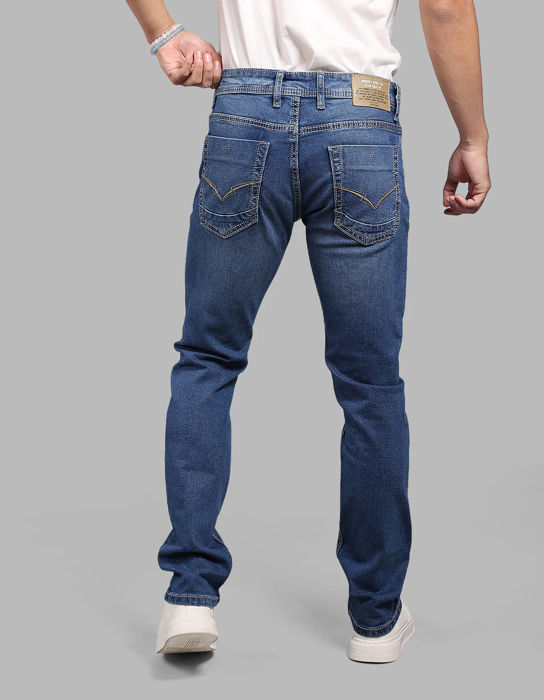 Med Blue Mid-Rise Slim Straight Fit Stretch Jeans - Image 5