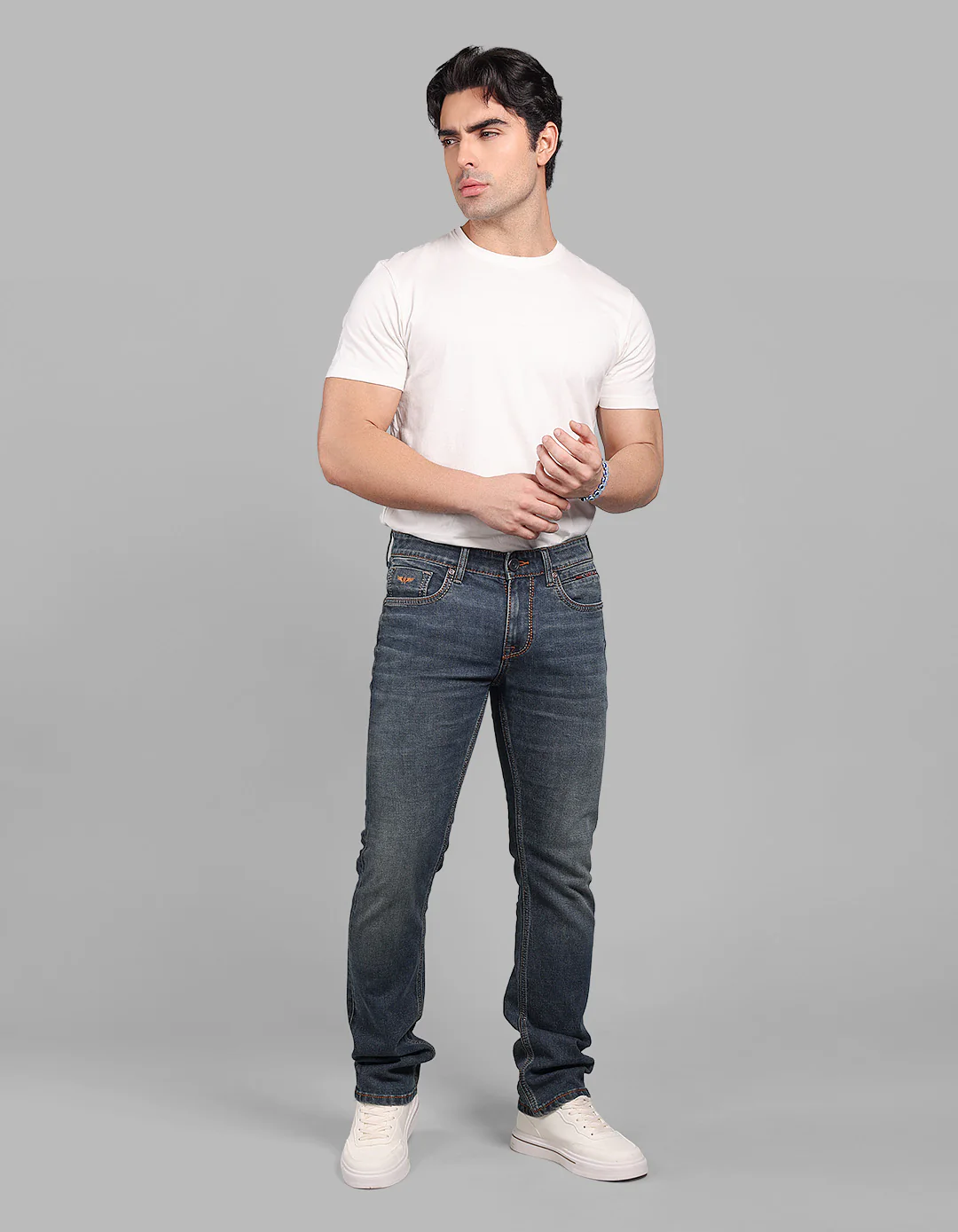 Med Blue Mid-Rise Slim Straight Fit Stretch Jeans - Image 2