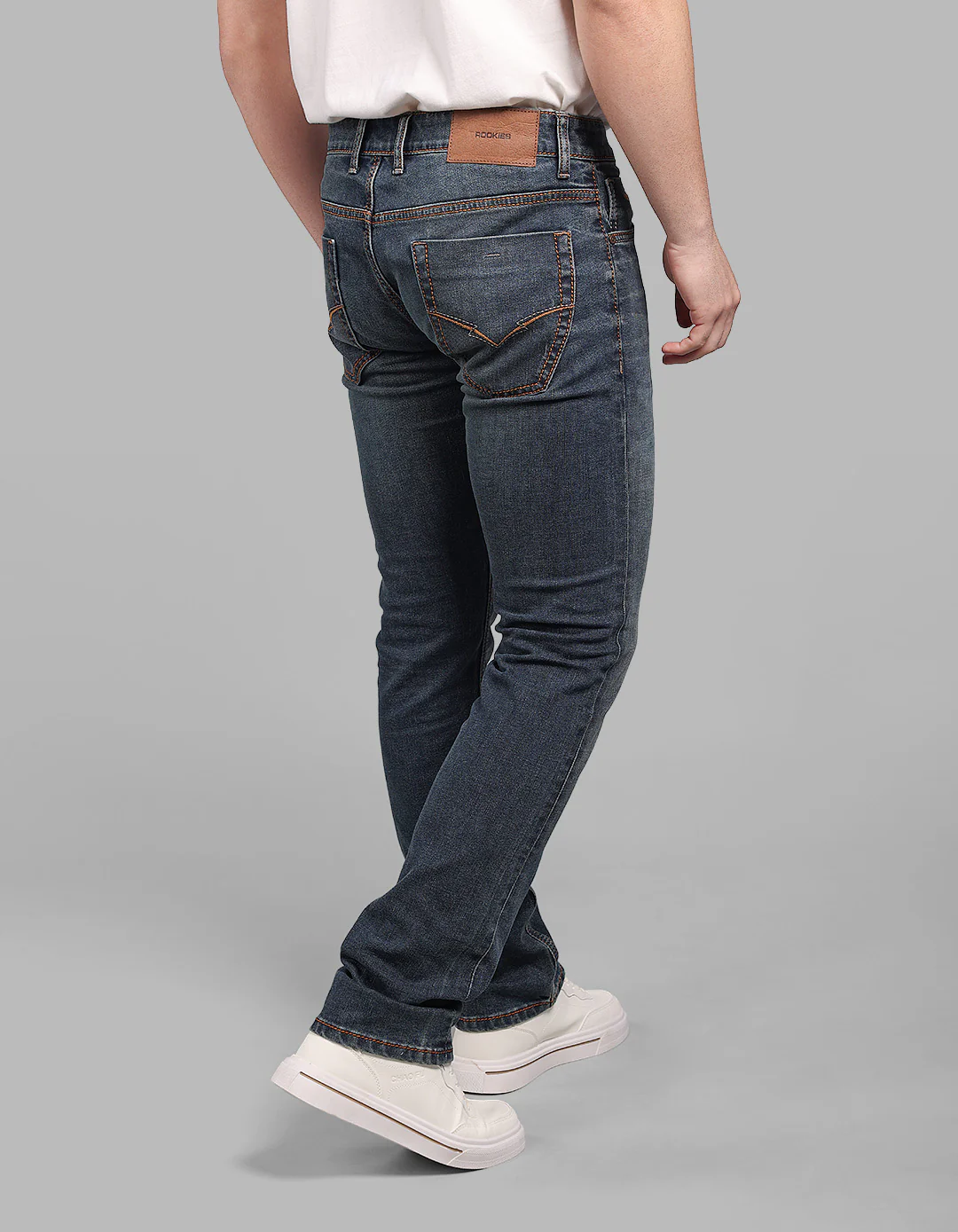Med Blue Mid-Rise Slim Straight Fit Stretch Jeans - Image 5
