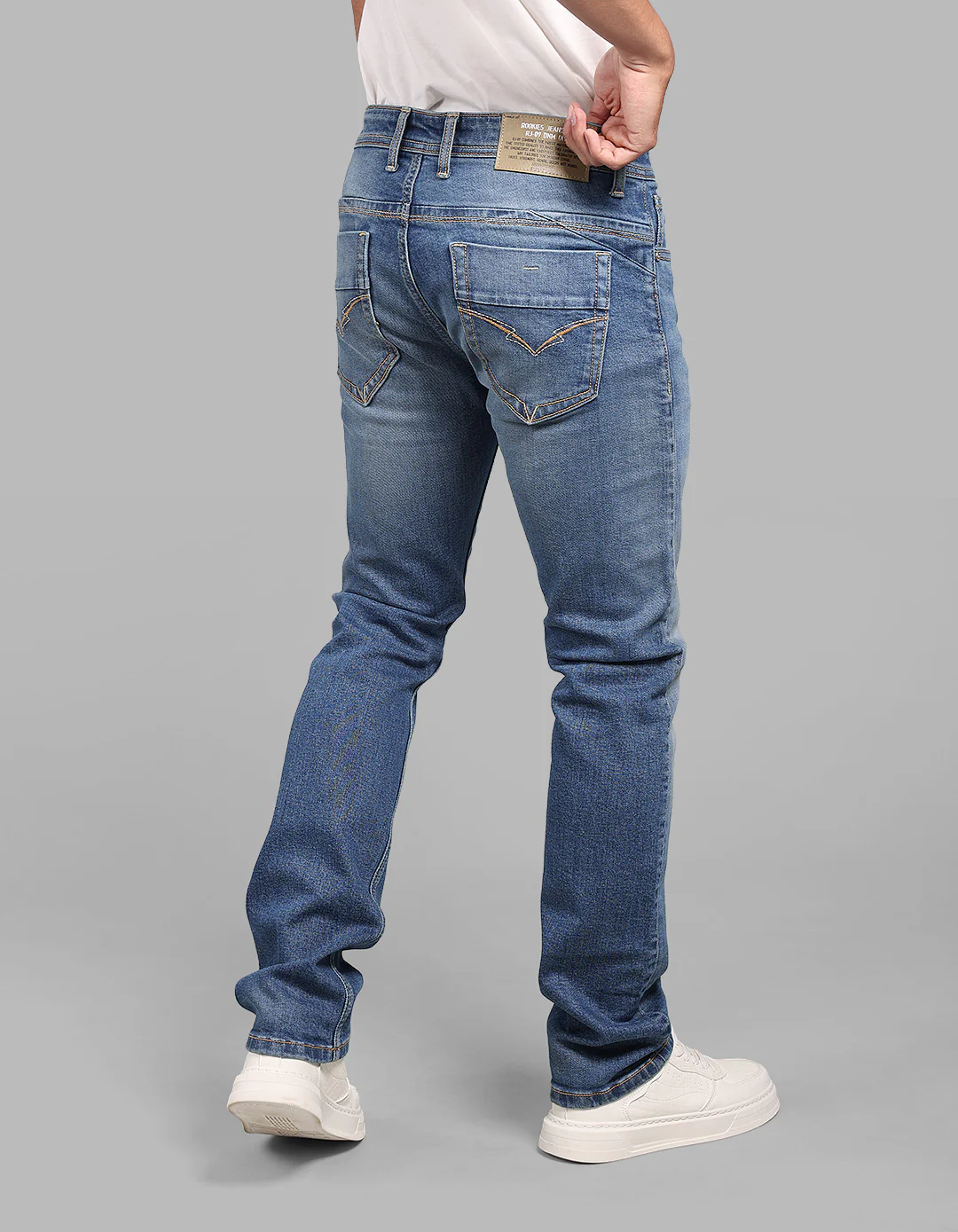 Med Blue Mid-Rise Slim Straight Fit Stretch Jeans - Image 6