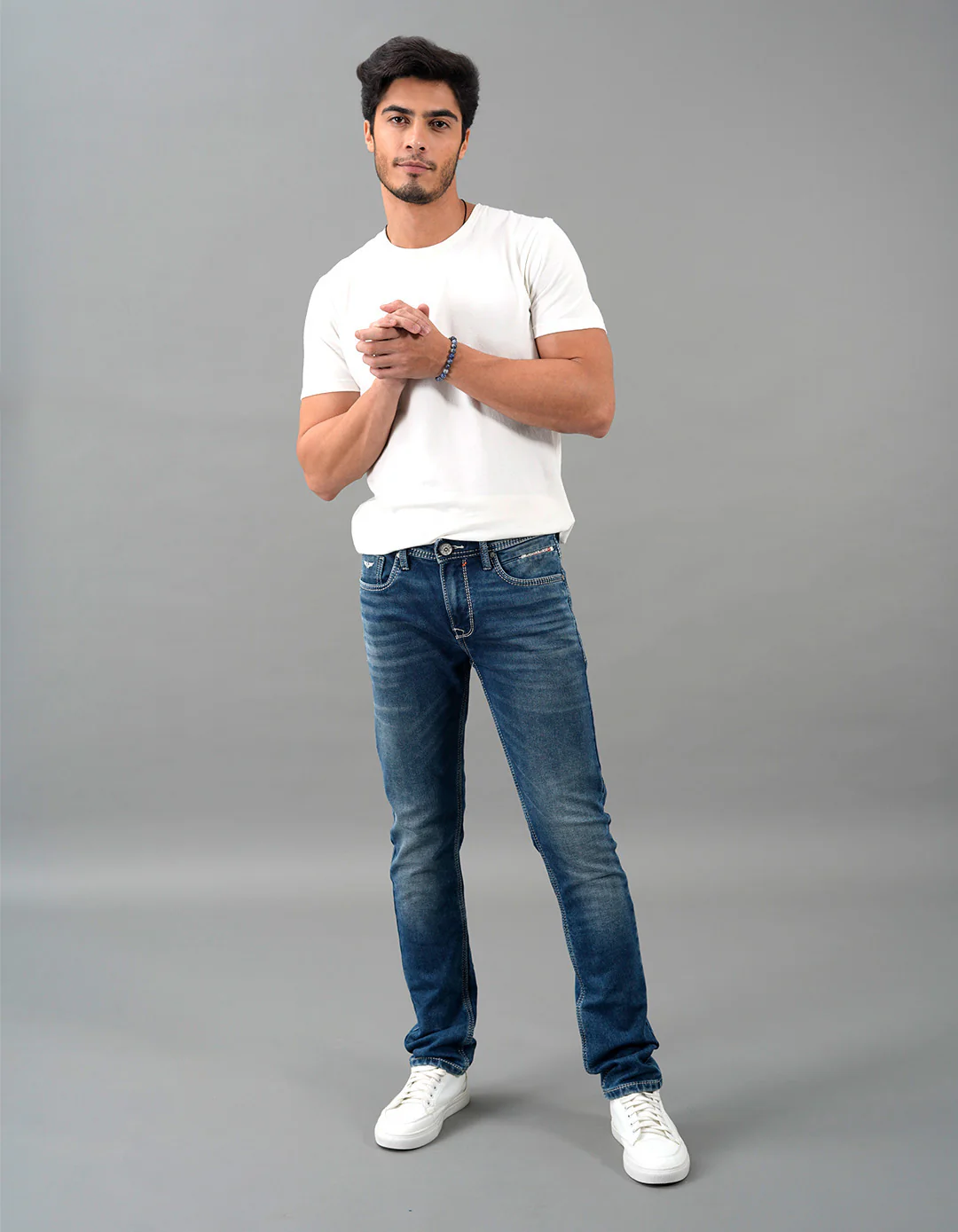 Med Blue Mid-Rise Slim Straight Fit Jeans - Image 2