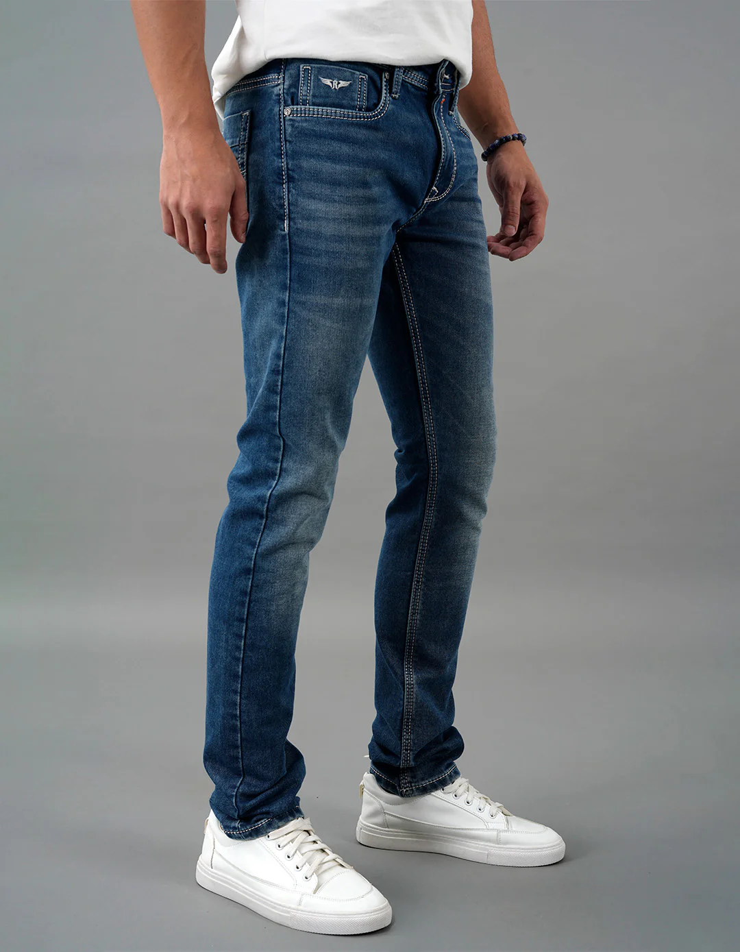 Med Blue Mid-Rise Slim Straight Fit Jeans - Image 4