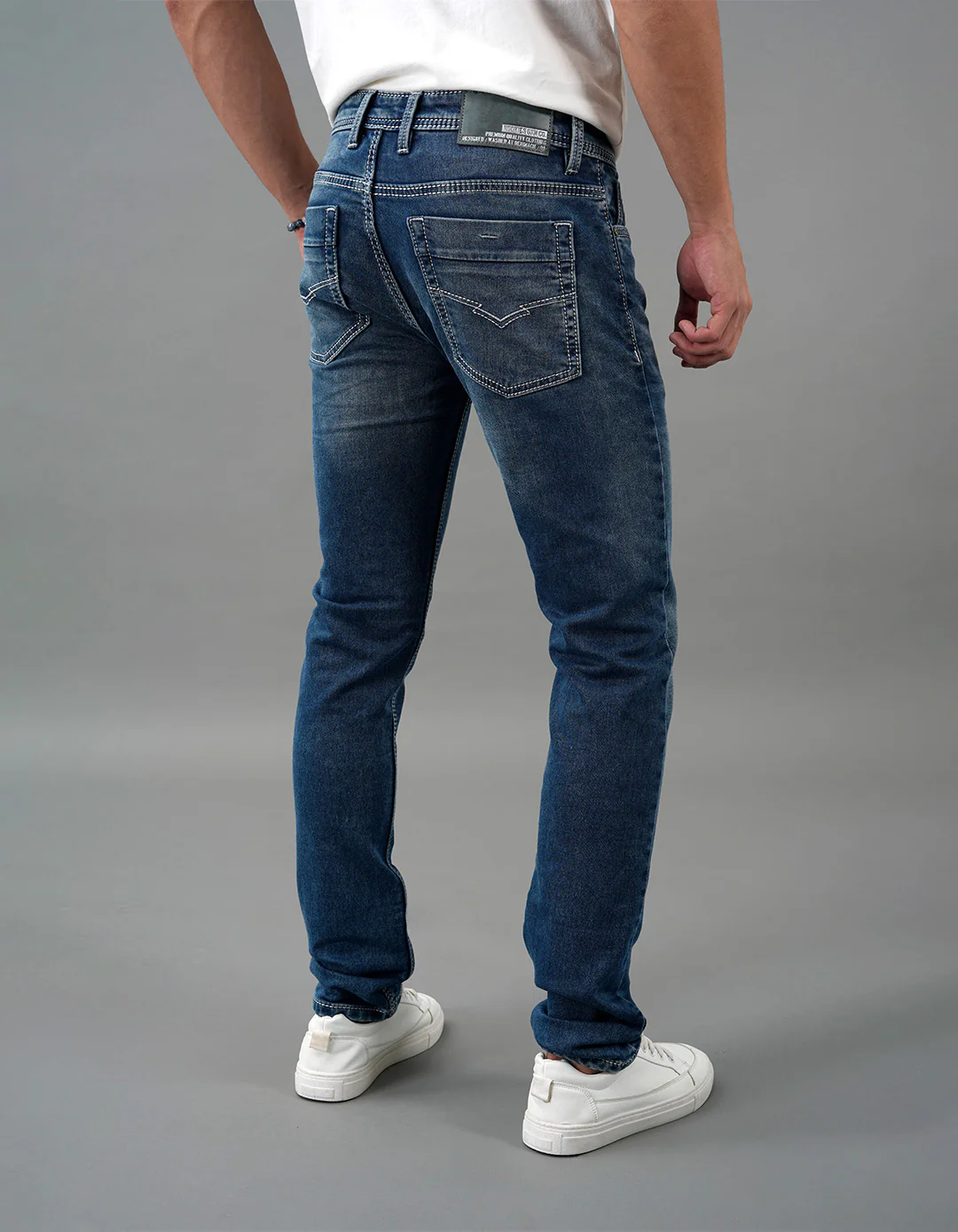 Med Blue Mid-Rise Slim Straight Fit Jeans - Image 5