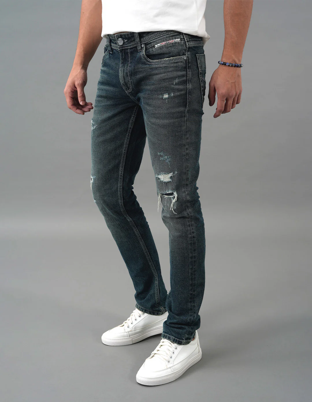 Med Blue Mid-Rise Slim Straight Fit Jeans - Image 3