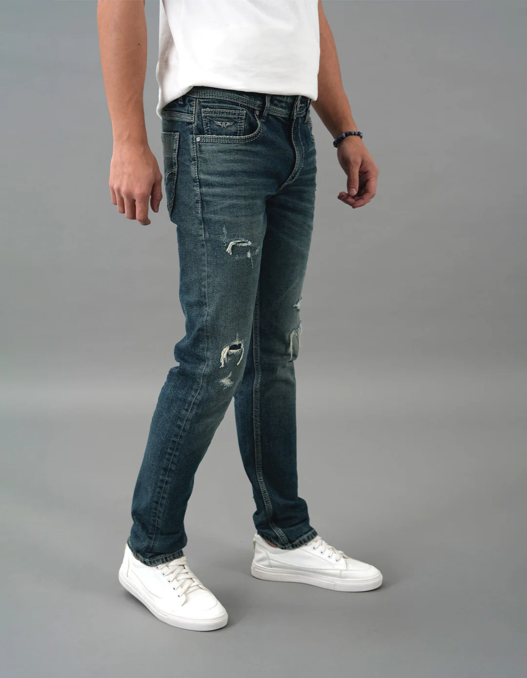 Med Blue Mid-Rise Slim Straight Fit Jeans - Image 4