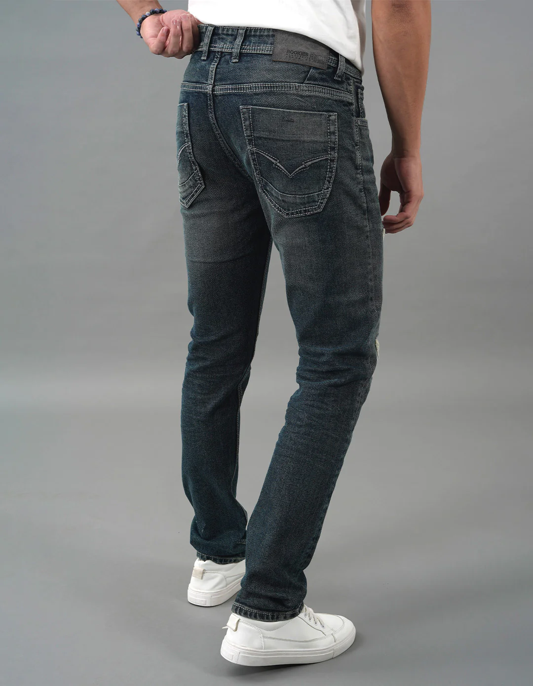 Med Blue Mid-Rise Slim Straight Fit Jeans - Image 5
