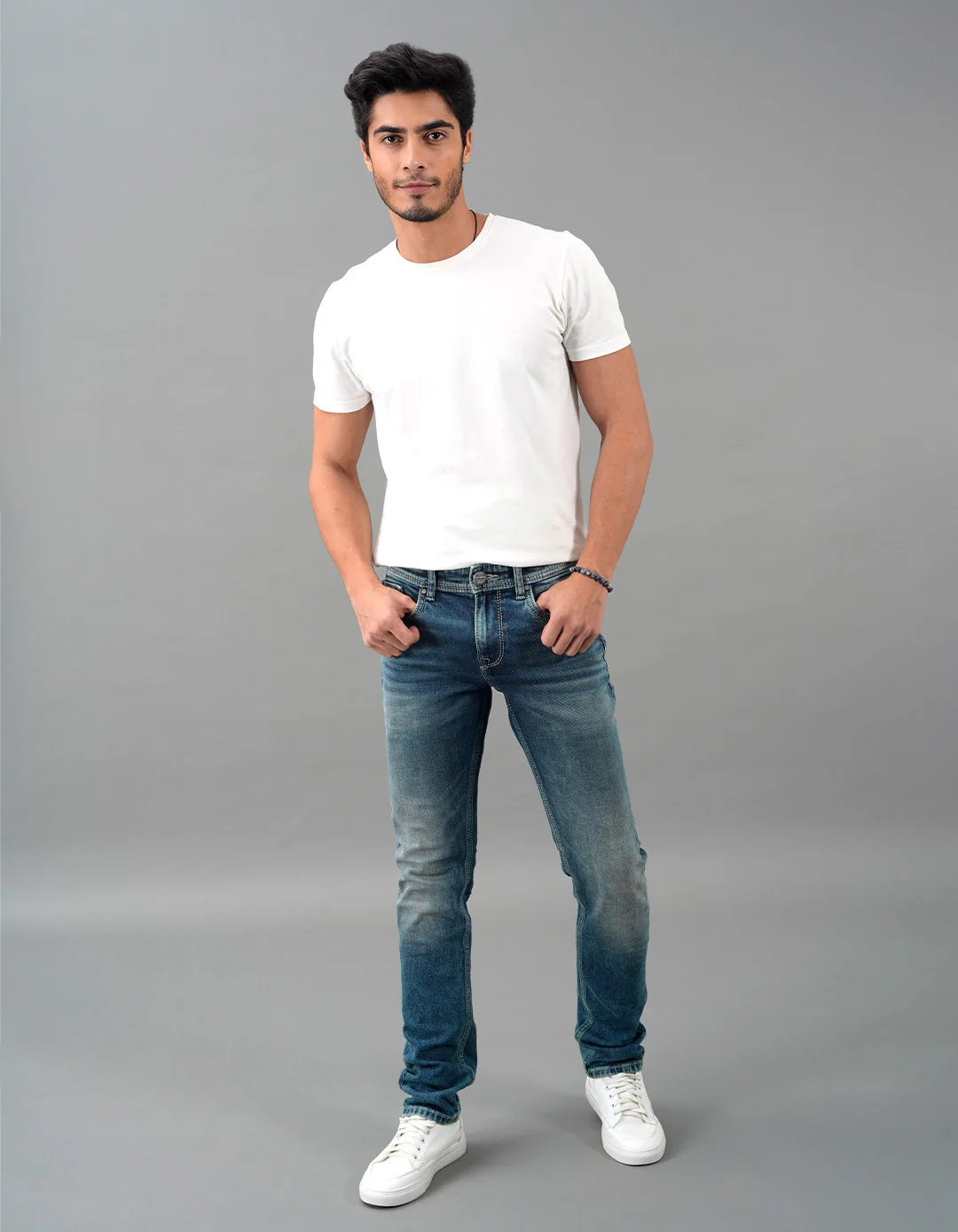 Med Blue Mid-Rise Slim Straight Fit Jeans - Image 3