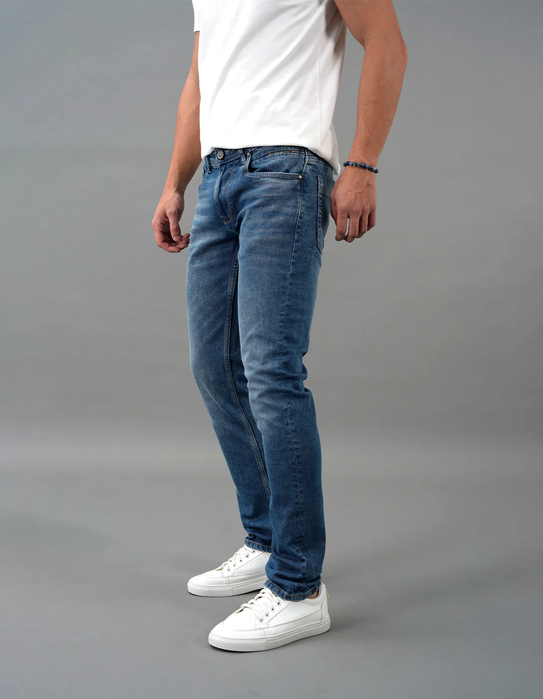 Med Blue Mid-Rise Slim Straight Fit Jeans - Image 4