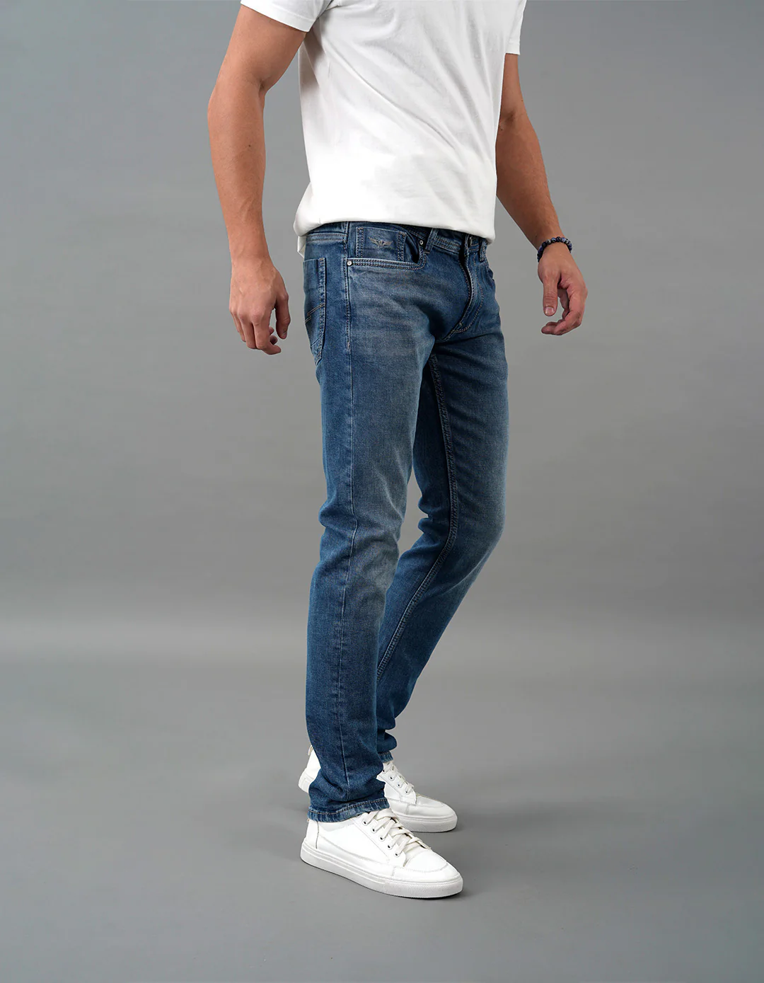 Med Blue Mid-Rise Slim Straight Fit Jeans - Image 5