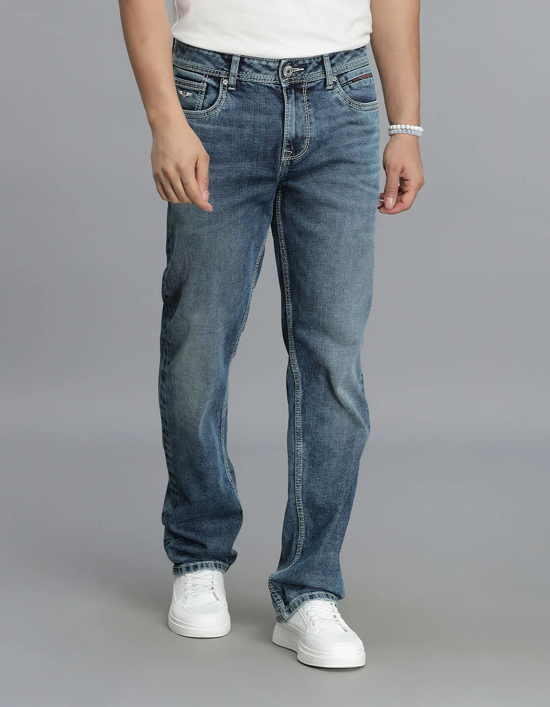 Med Blue Midrise, Comfort And Straight Fit Jeans