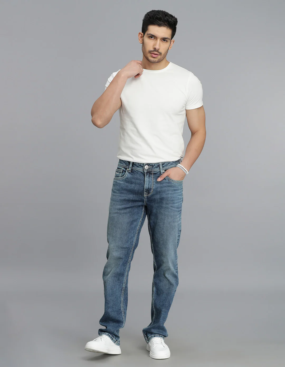 Med Blue Midrise, Comfort And Straight Fit Jeans - Image 2