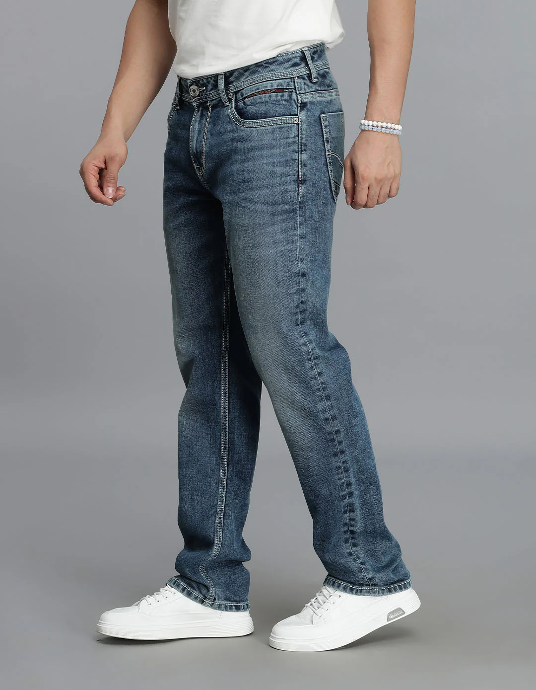 Med Blue Midrise, Comfort And Straight Fit Jeans - Image 3