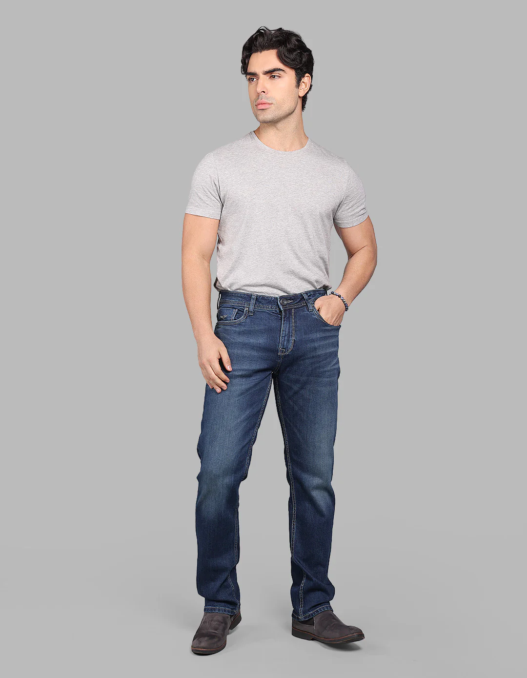 Med Blue Midrise, Comfort And Straight Fit Stretch Jeans - Image 2
