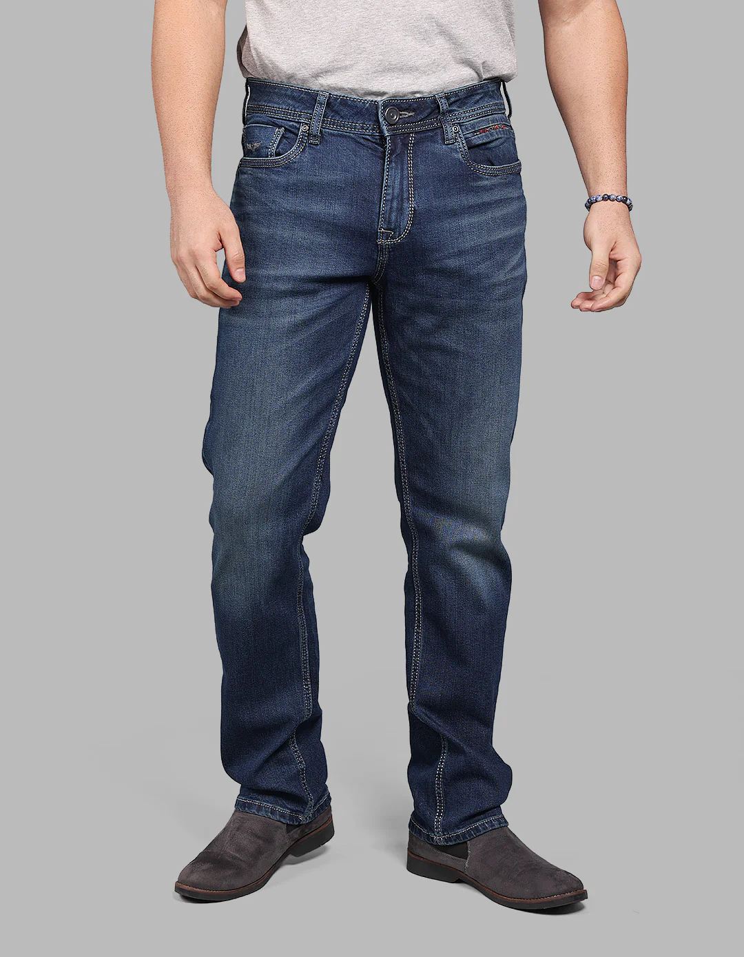 Med Blue Midrise, Comfort And Straight Fit Stretch Jeans - Image 3