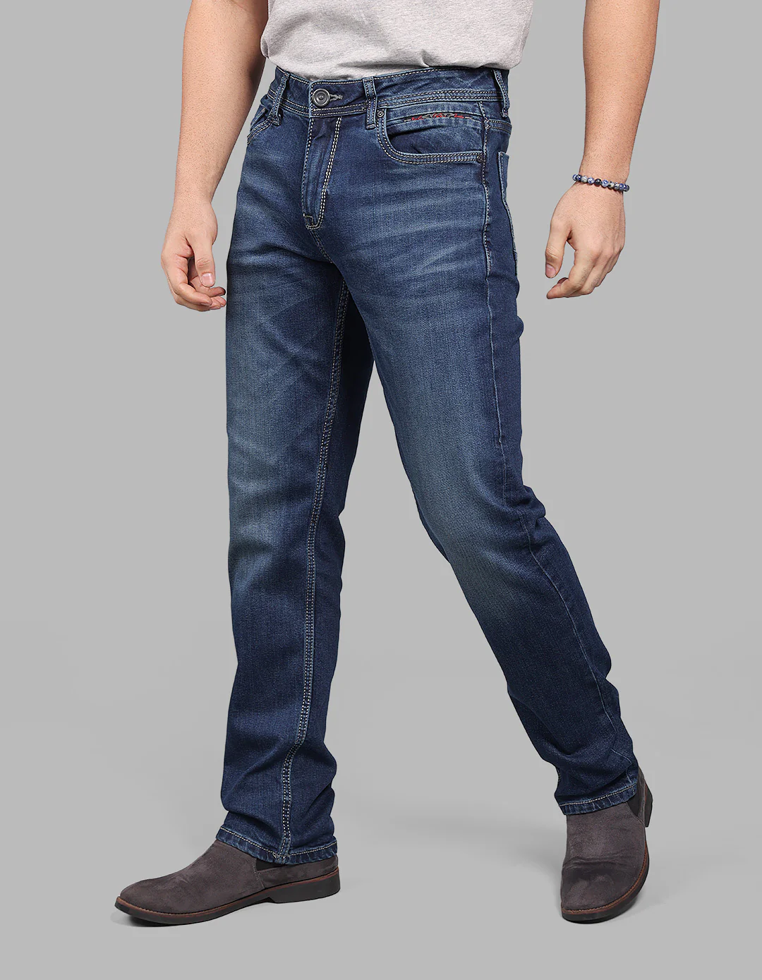 Med Blue Midrise, Comfort And Straight Fit Stretch Jeans - Image 4