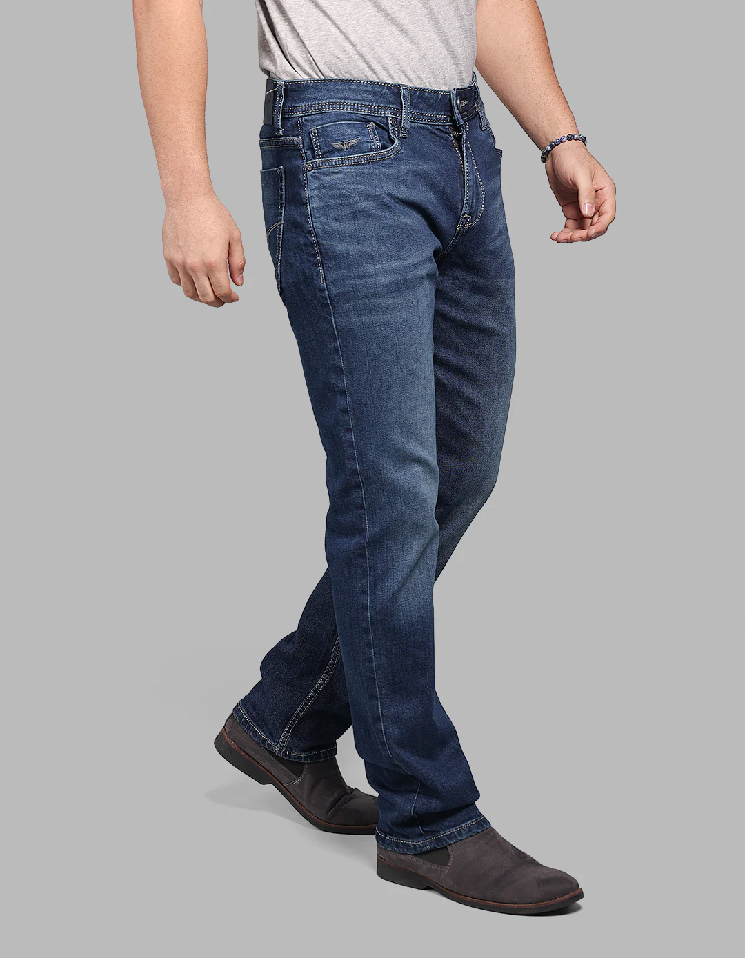 Med Blue Midrise, Comfort And Straight Fit Stretch Jeans - Image 5