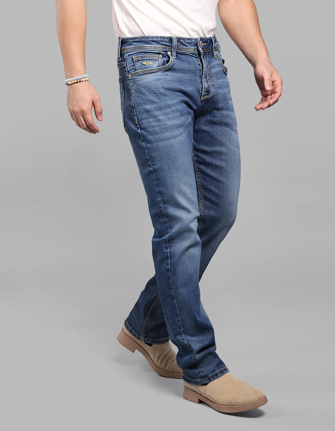 Med Blue Midrise, Comfort And Straight Fit Stretch Jeans - Image 5