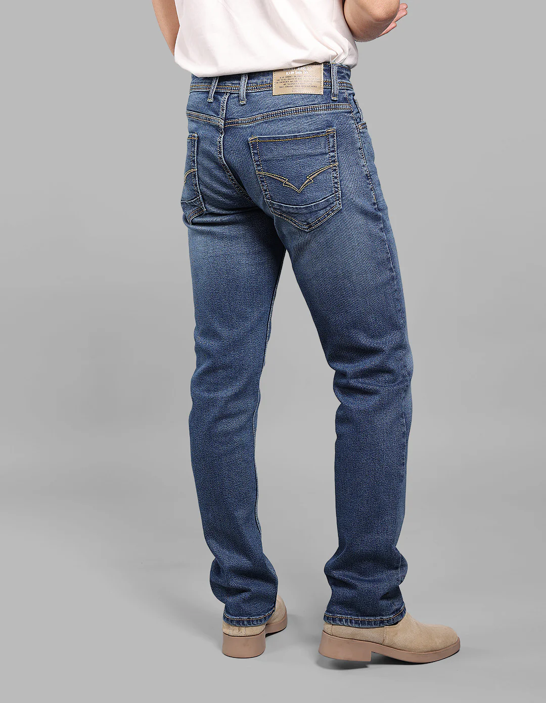Med Blue Midrise, Comfort And Straight Fit Stretch Jeans - Image 6