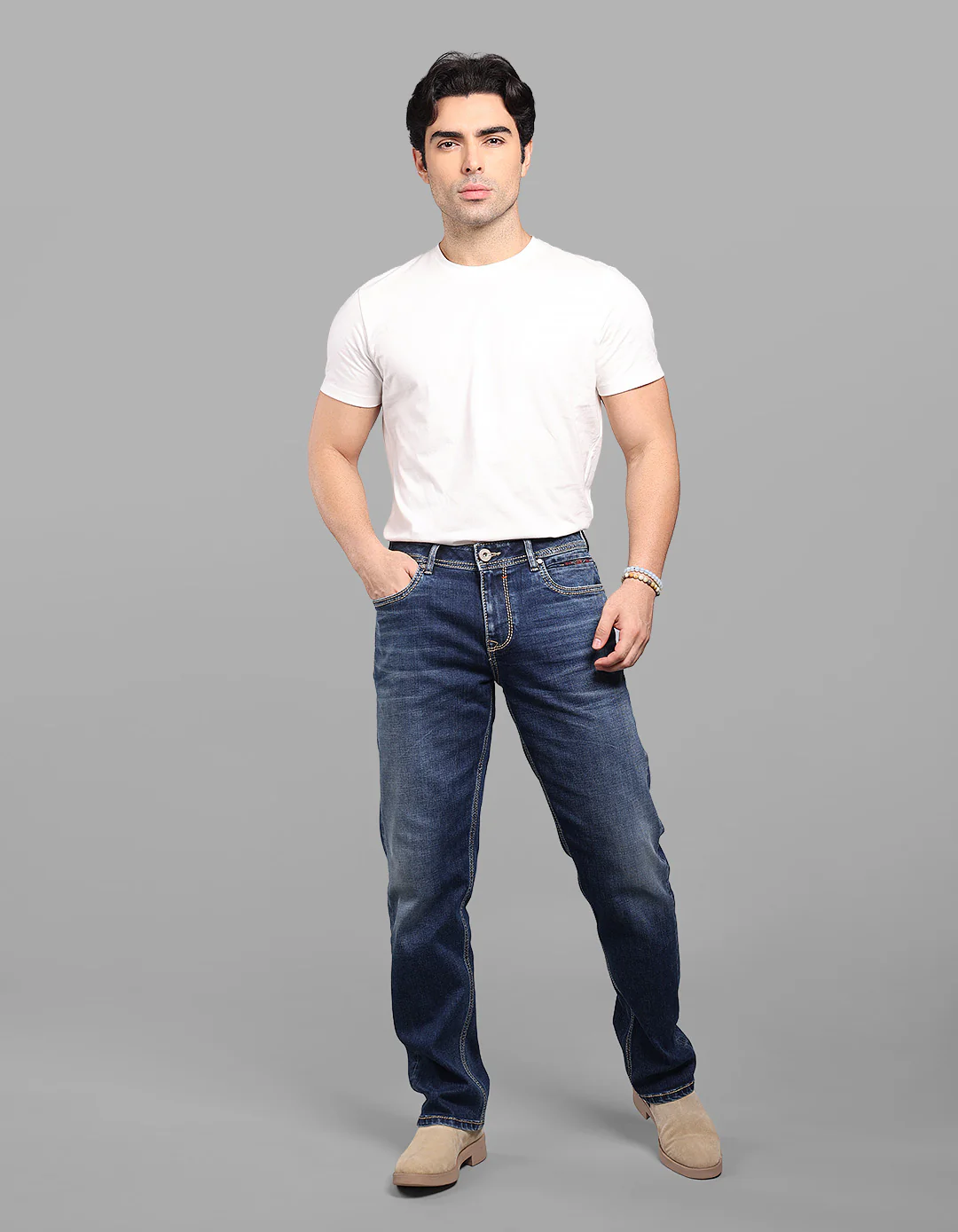 Med Blue Midrise, Comfort And Straight Fit Stretch Jeans - Image 2