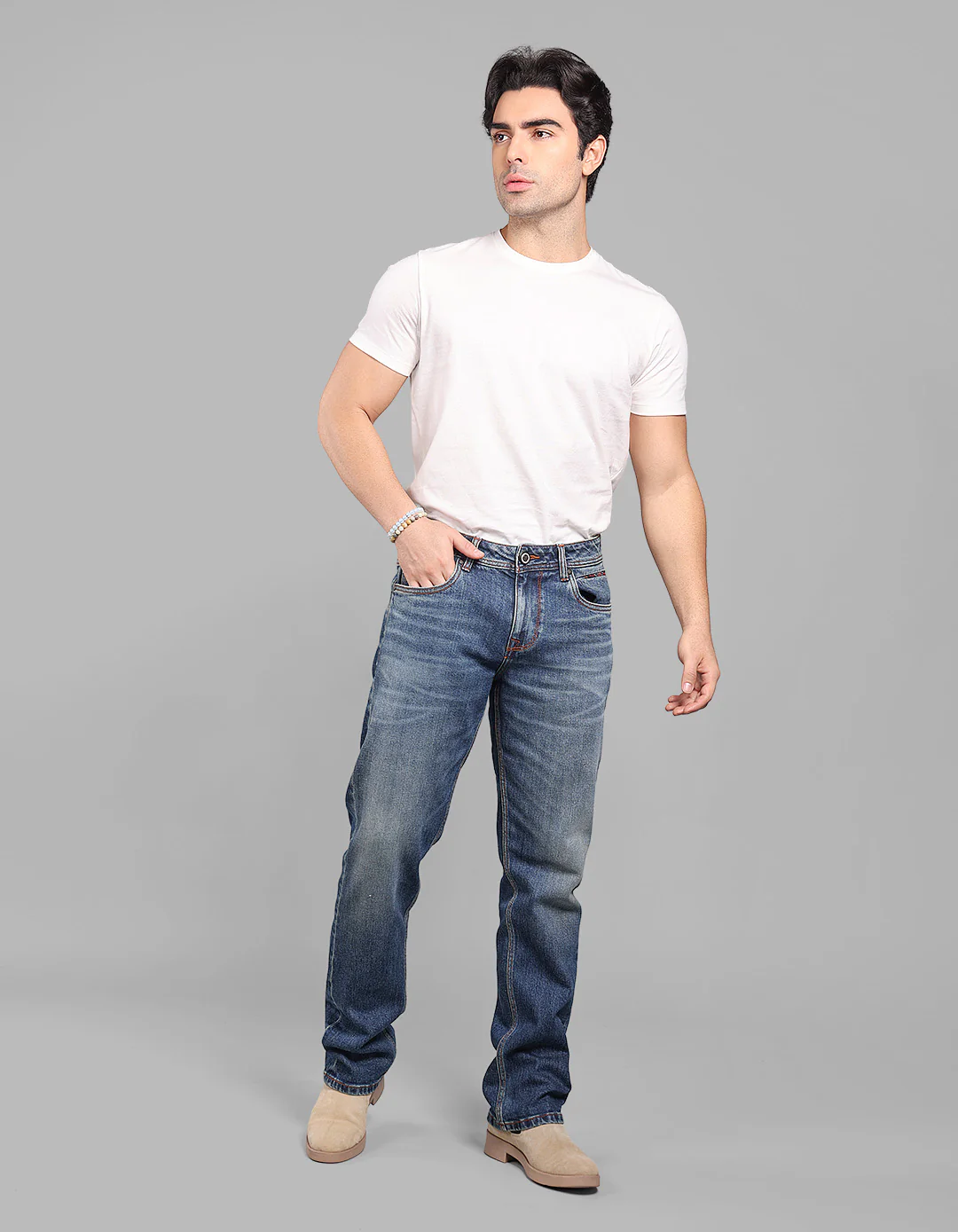 Med Blue Midrise, Comfort And Straight Fit Stretch Jeans - Image 2