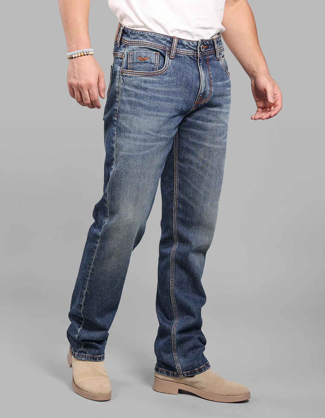 Med Blue Midrise, Comfort And Straight Fit Stretch Jeans - Image 4