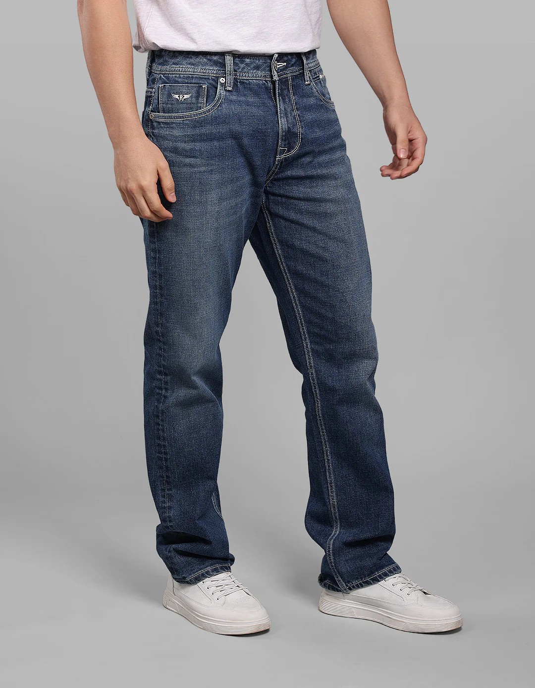 Med Blue Midrise, Comfort And Straight Fit Stretch Jeans - Image 4