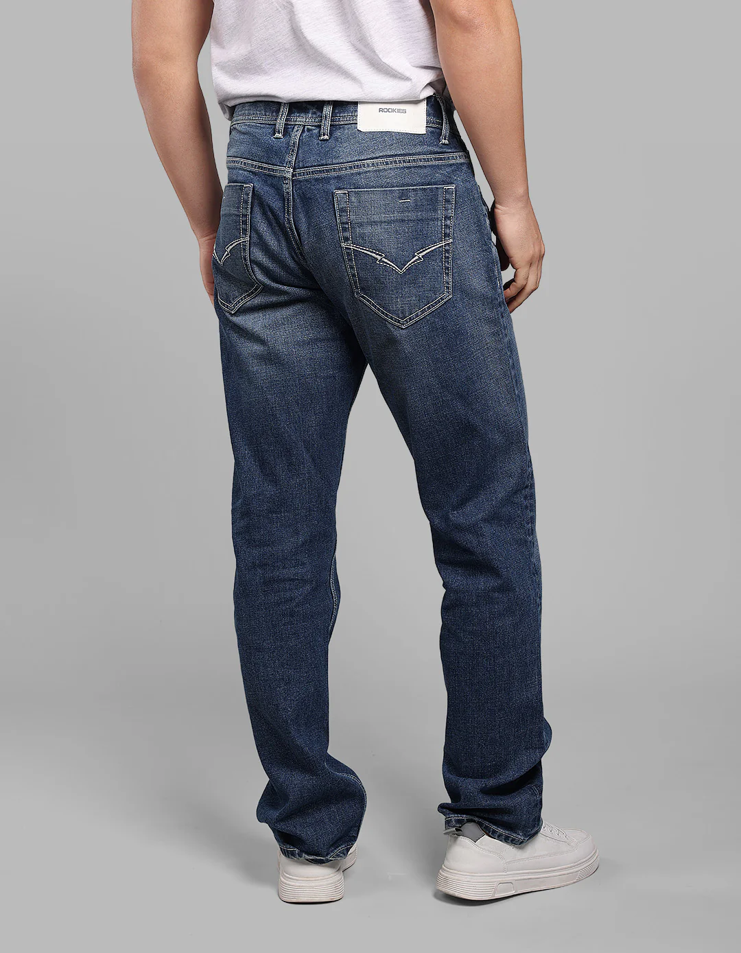 Med Blue Midrise, Comfort And Straight Fit Stretch Jeans - Image 5