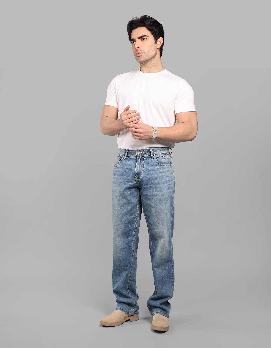 Med Blue Midrise, Comfort And Straight Fit Stretch Jeans - Image 2