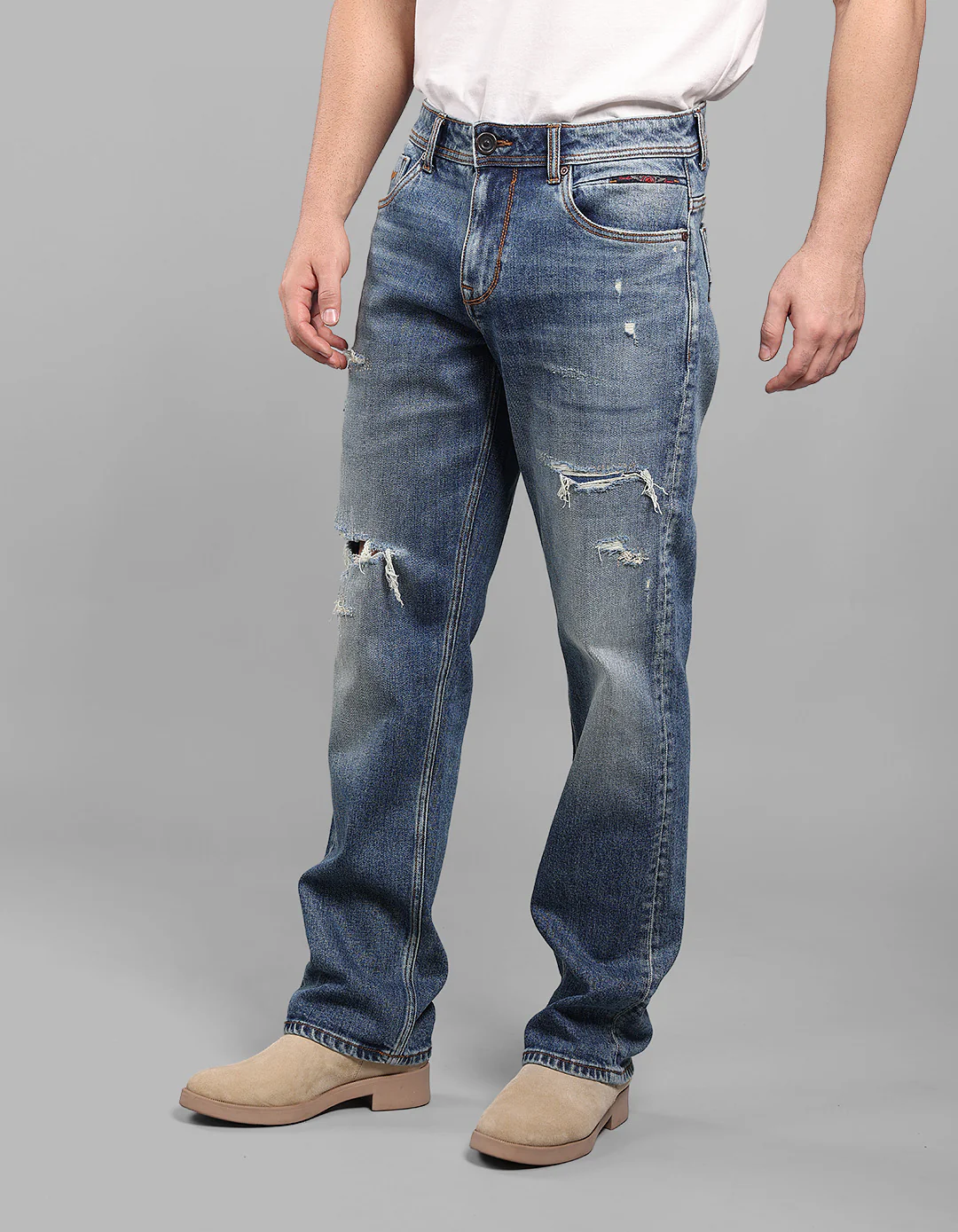 Med Blue Midrise, Comfort And Straight Fit Stretch Jeans - Image 5