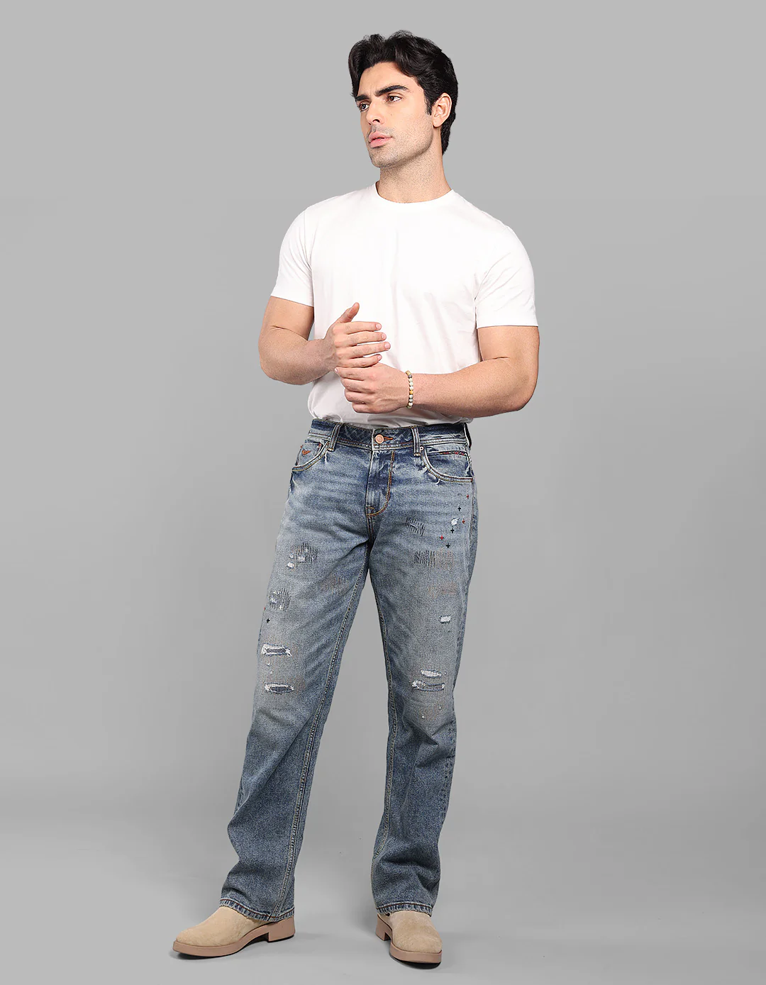 Med Blue Midrise, Comfort And Straight Fit Stretch Jeans - Image 2