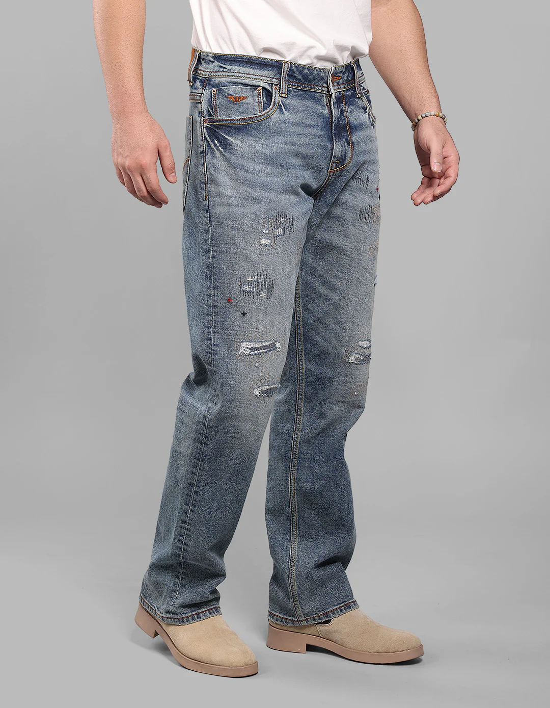 Med Blue Midrise, Comfort And Straight Fit Stretch Jeans - Image 5