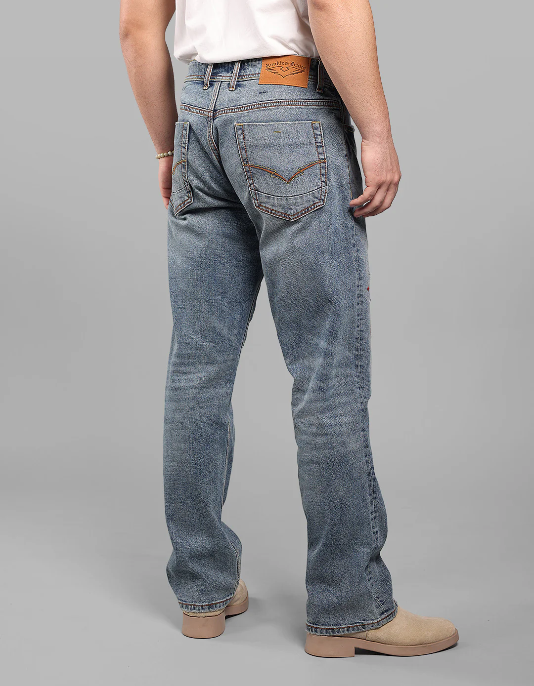 Med Blue Midrise, Comfort And Straight Fit Stretch Jeans - Image 6