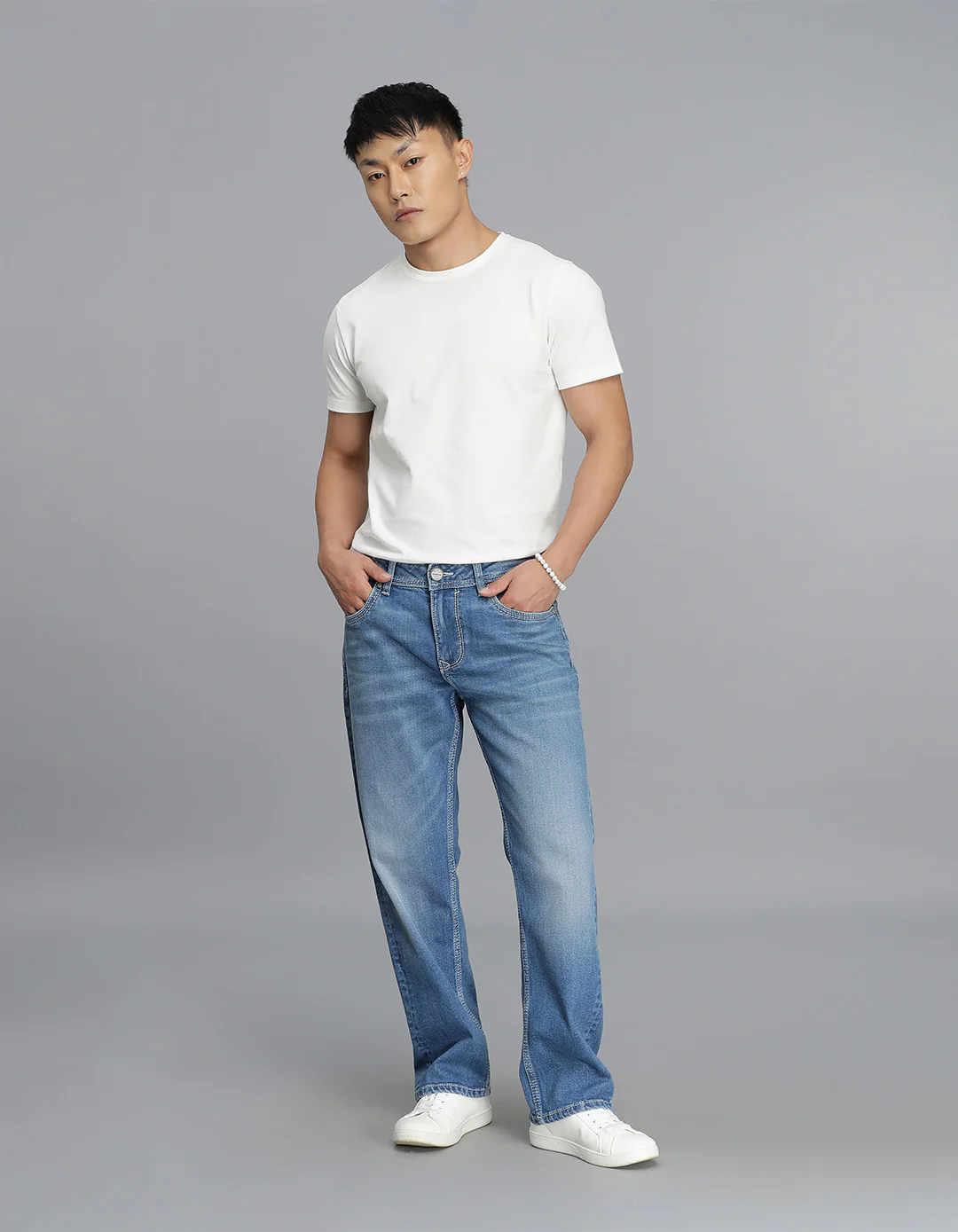 Med Blue Midrise, Comfort Straight Fit Cropped Jeans - Image 2