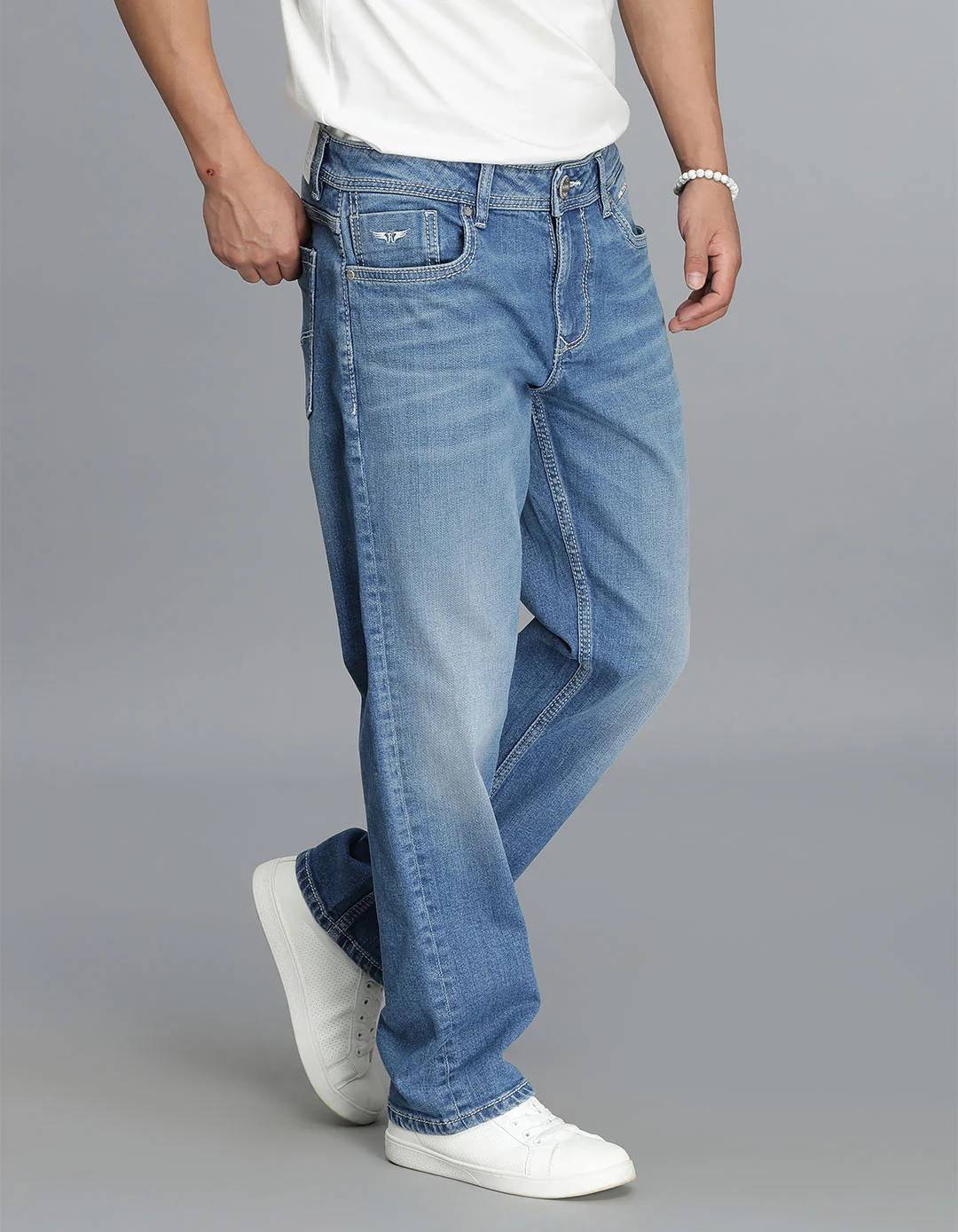 Med Blue Midrise, Comfort Straight Fit Cropped Jeans - Image 4