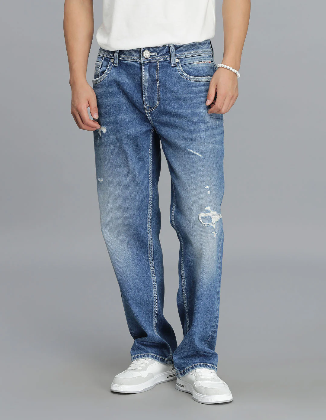 Med Blue Midrise, Comfort Straight Fit Cropped Jeans