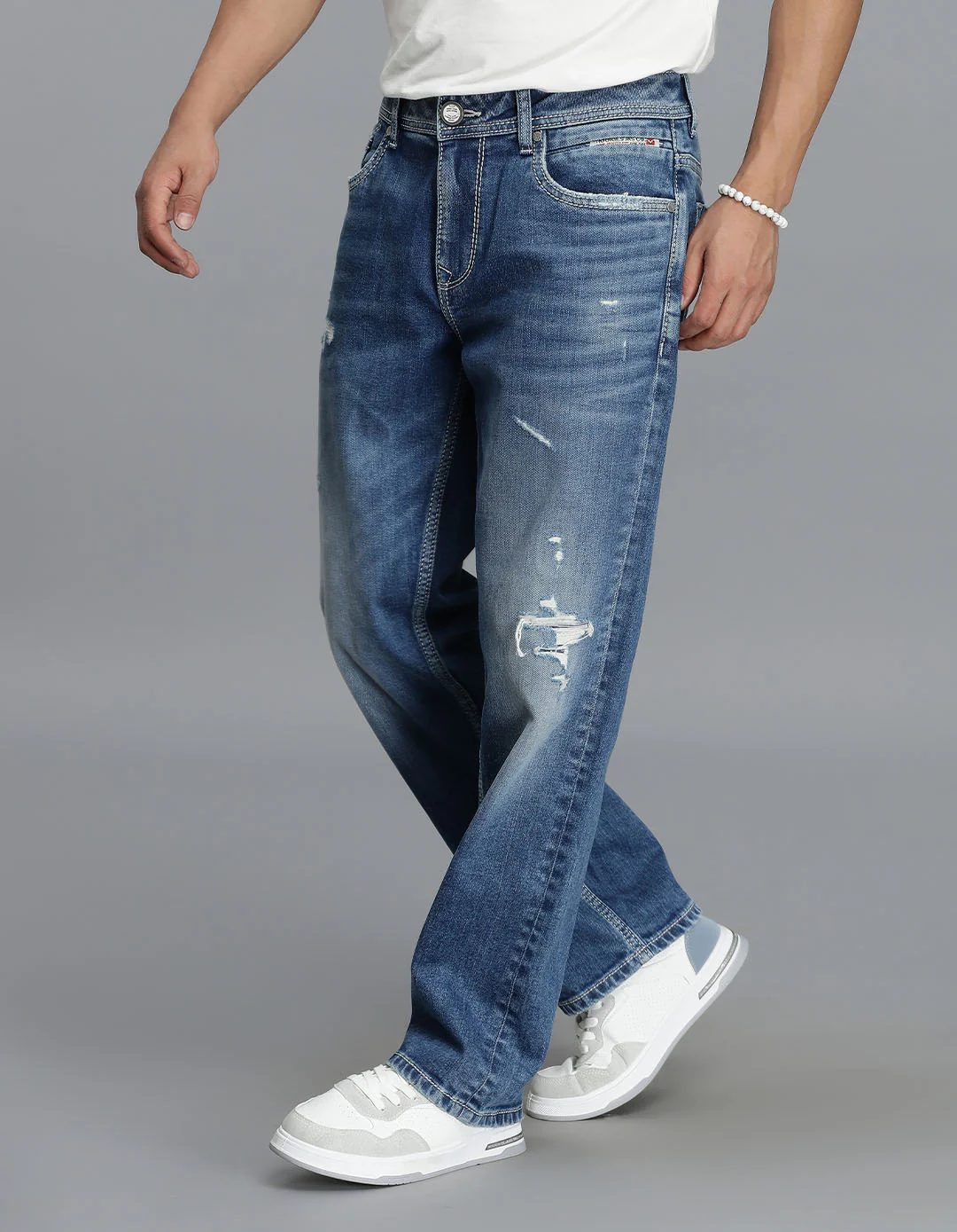 Med Blue Midrise, Comfort Straight Fit Cropped Jeans - Image 3