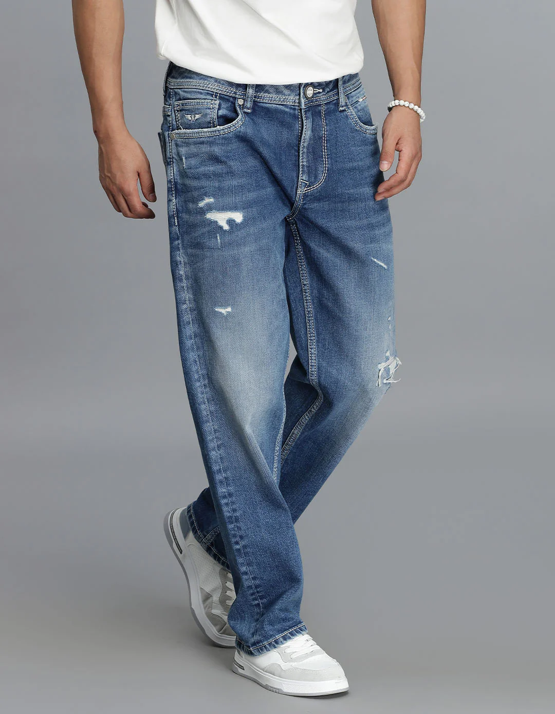 Med Blue Midrise, Comfort Straight Fit Cropped Jeans - Image 4