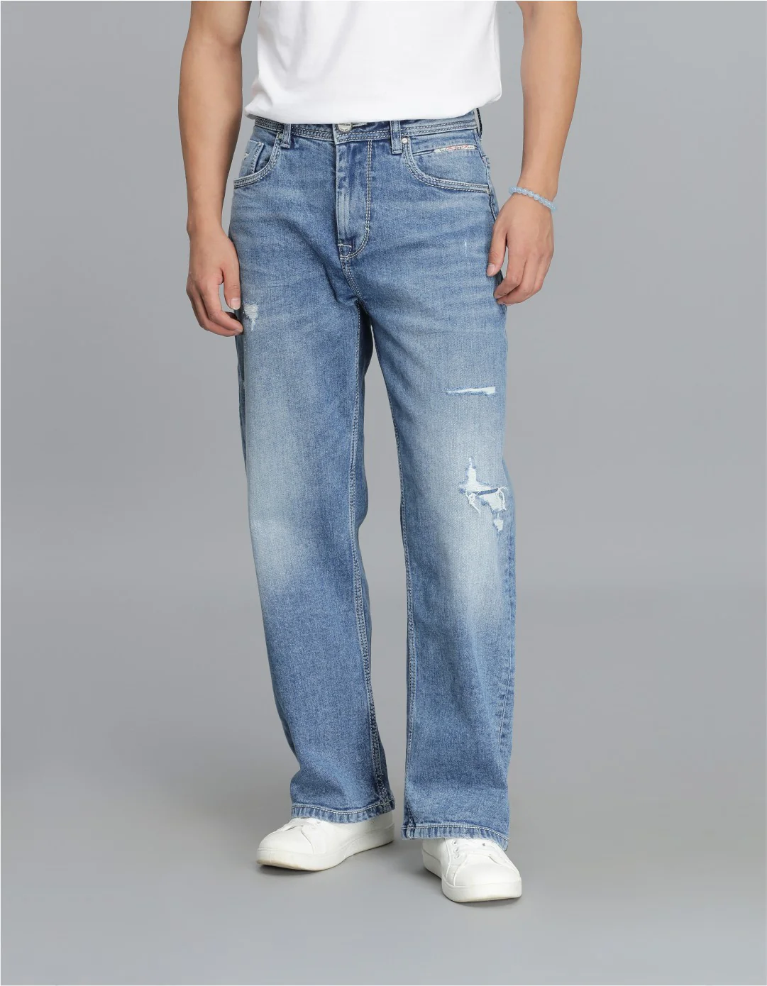 Med Blue Midrise Loose Fit Cropped jeans