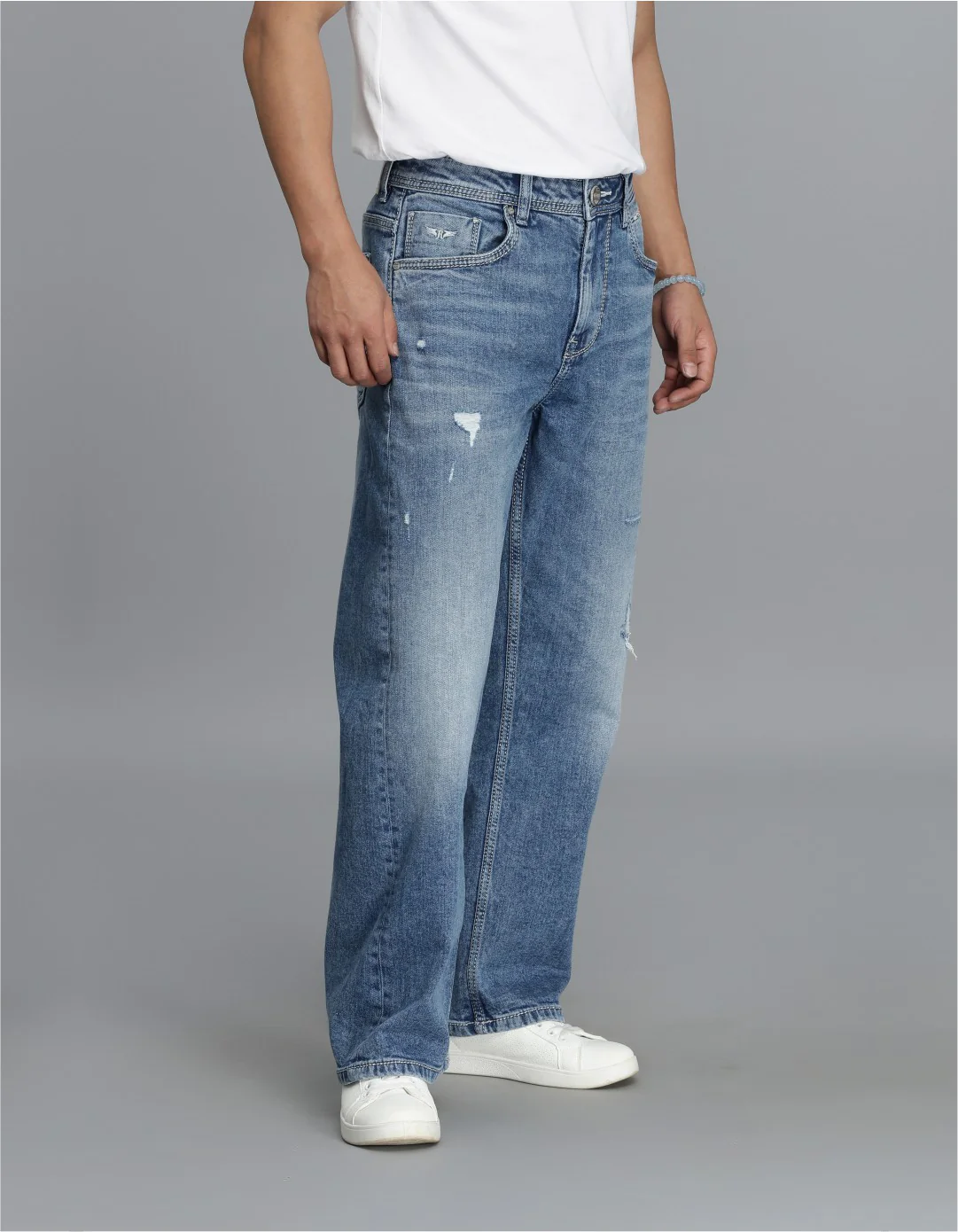Med Blue Midrise Loose Fit Cropped jeans - Image 4
