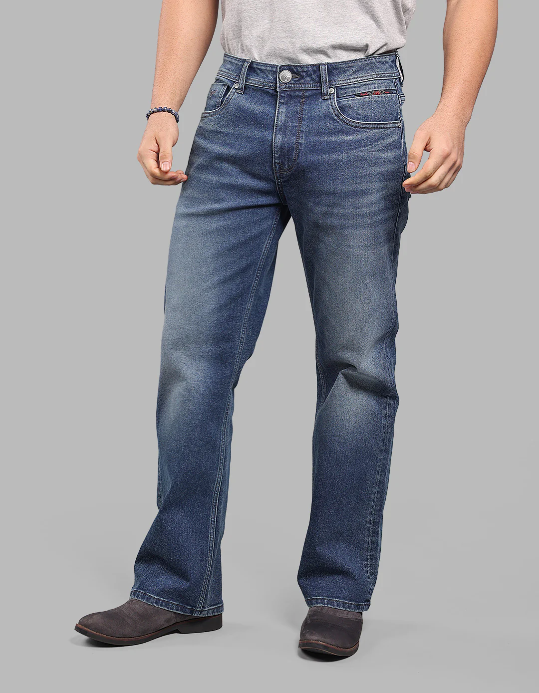 Med Blue Midrise Loose Fit Stretch Jeans - Image 3