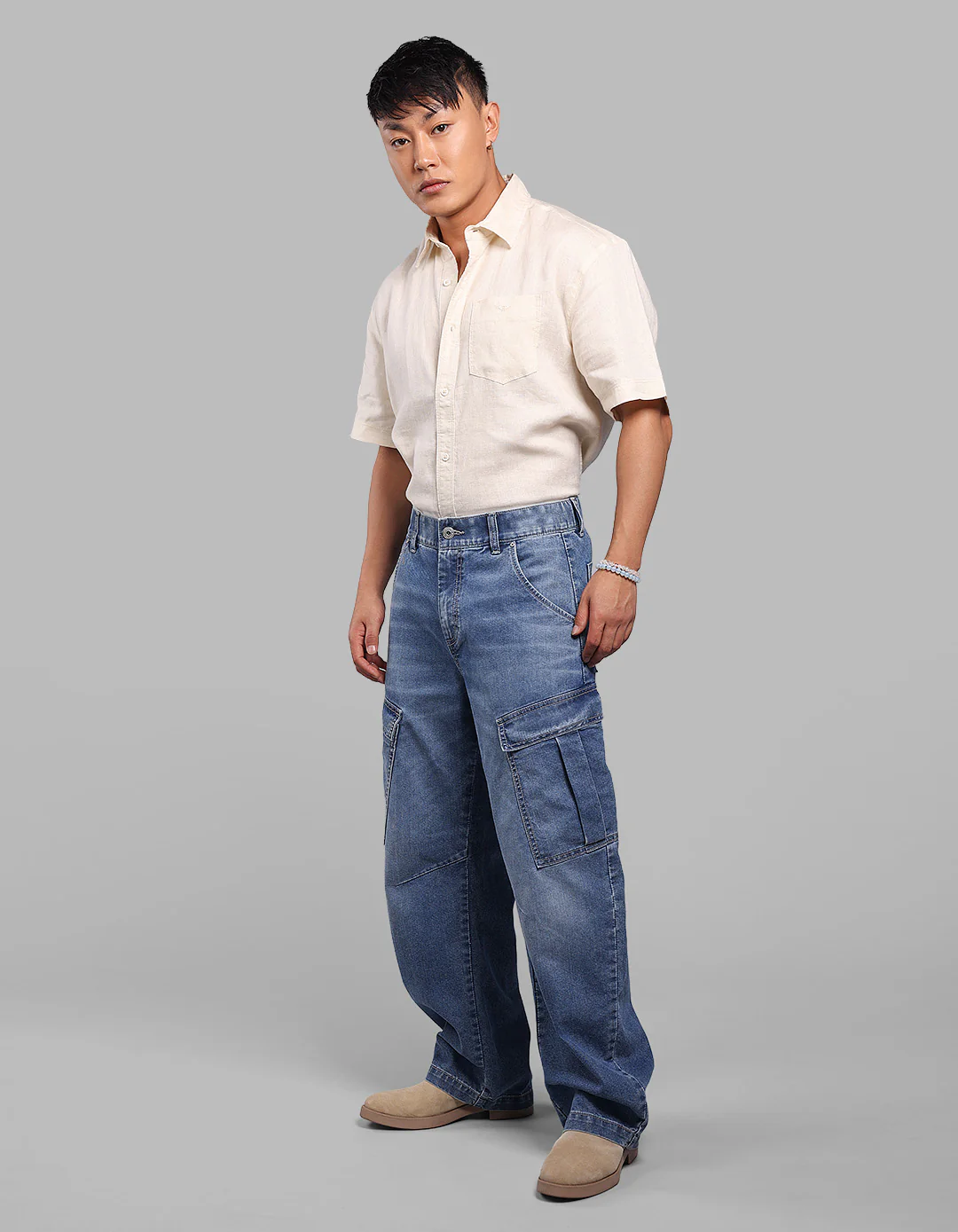 Med Blue Balloon Fit Denim Cargo - Image 3