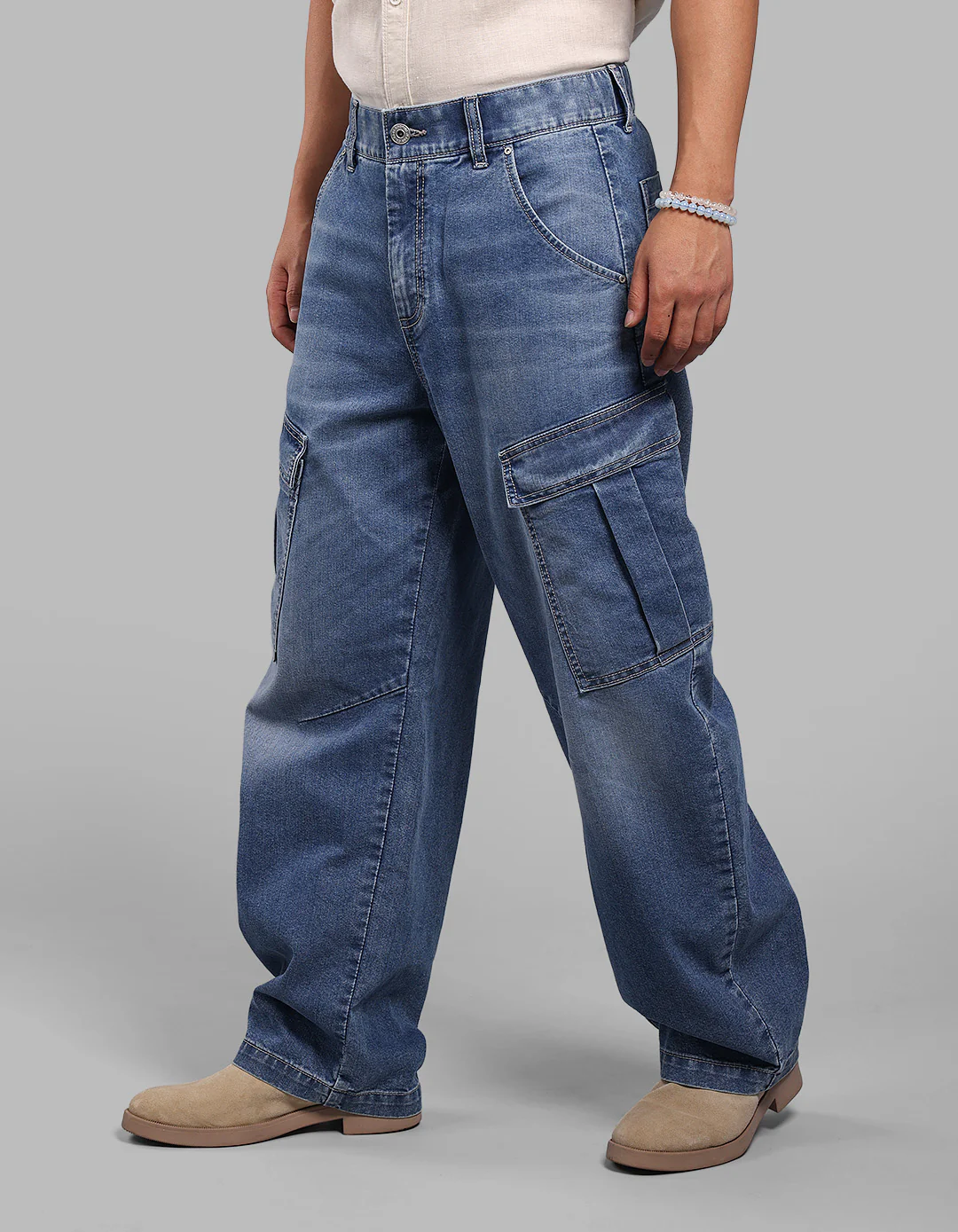 Med Blue Balloon Fit Denim Cargo - Image 4