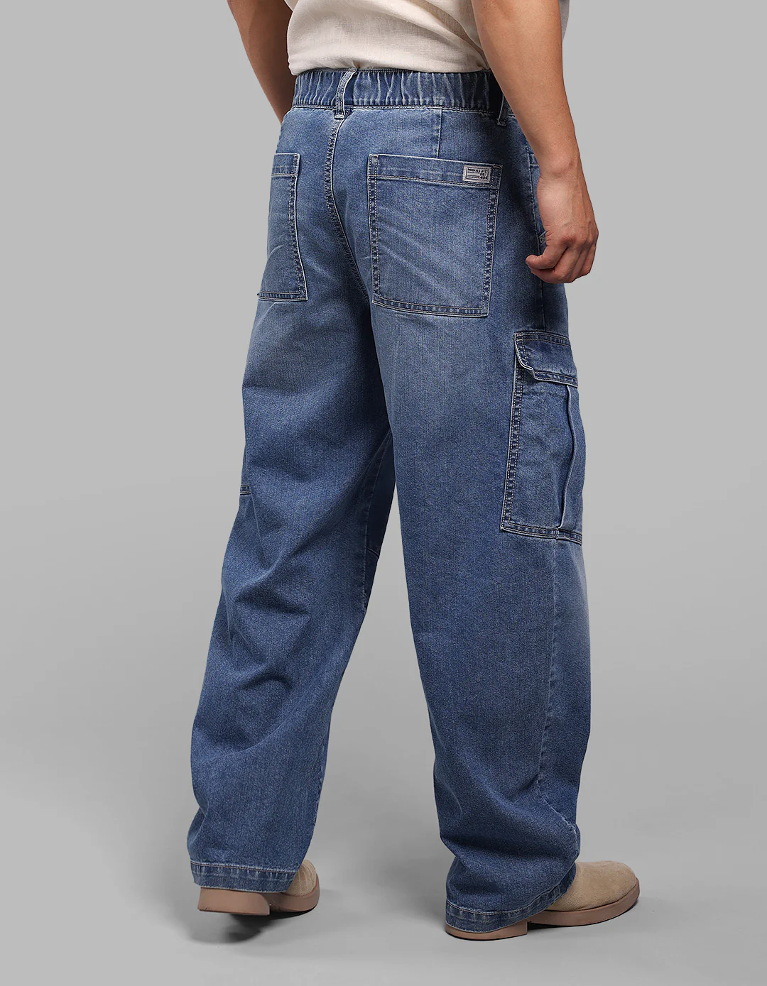 Med Blue Balloon Fit Denim Cargo - Image 5